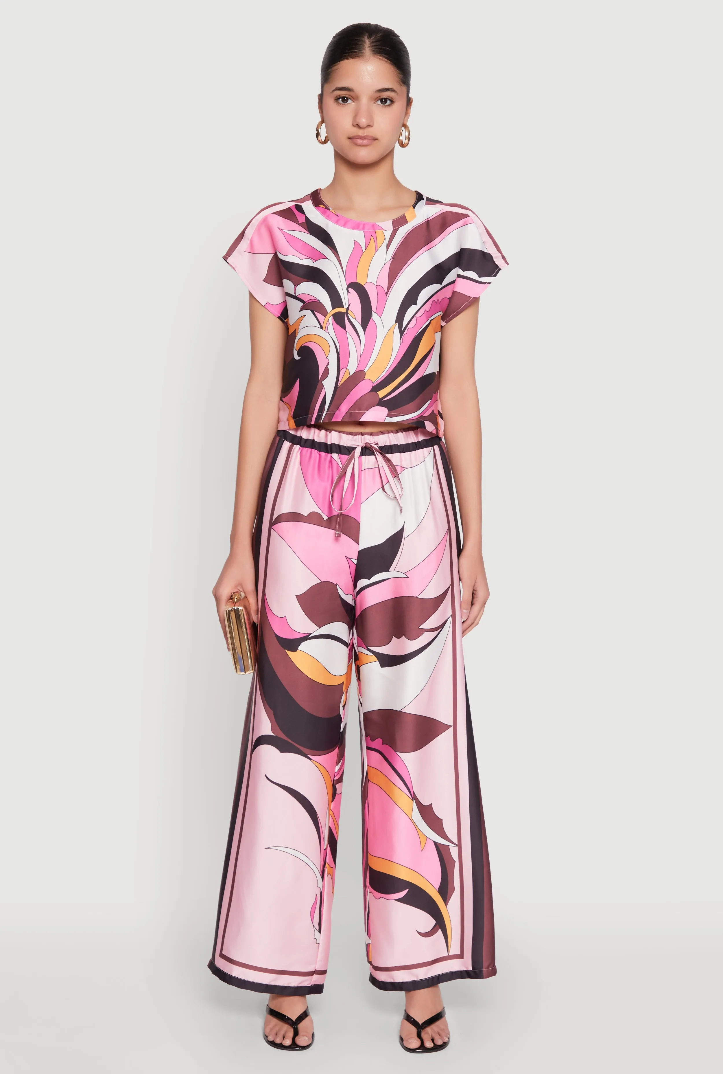 Printed Wide Leg Satin Pants sold by Rainbow