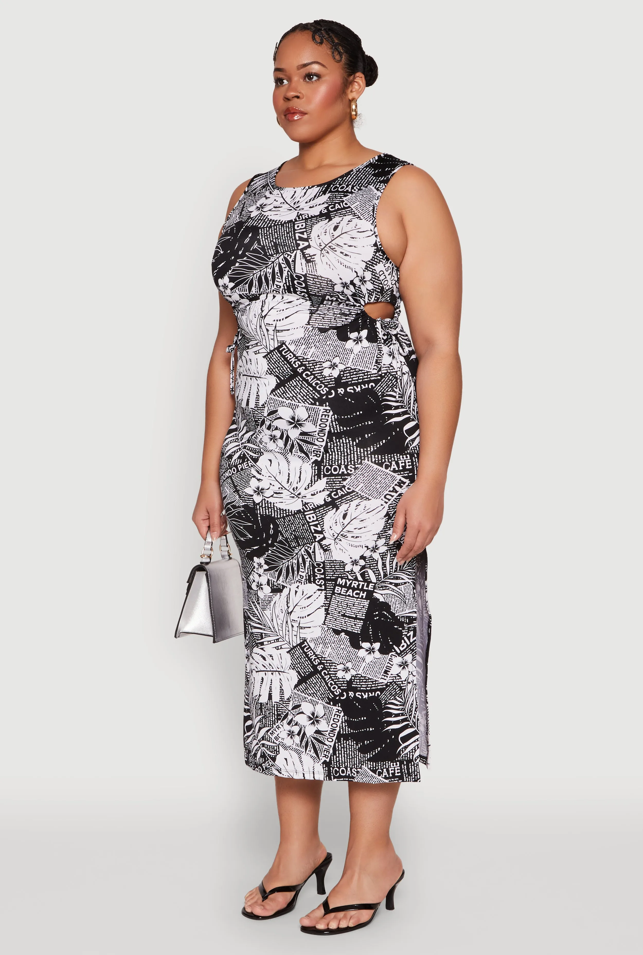 Plus Size Side Cut Out Tropical Destination Print Dress sold by Rainbow product image thumbnail 3