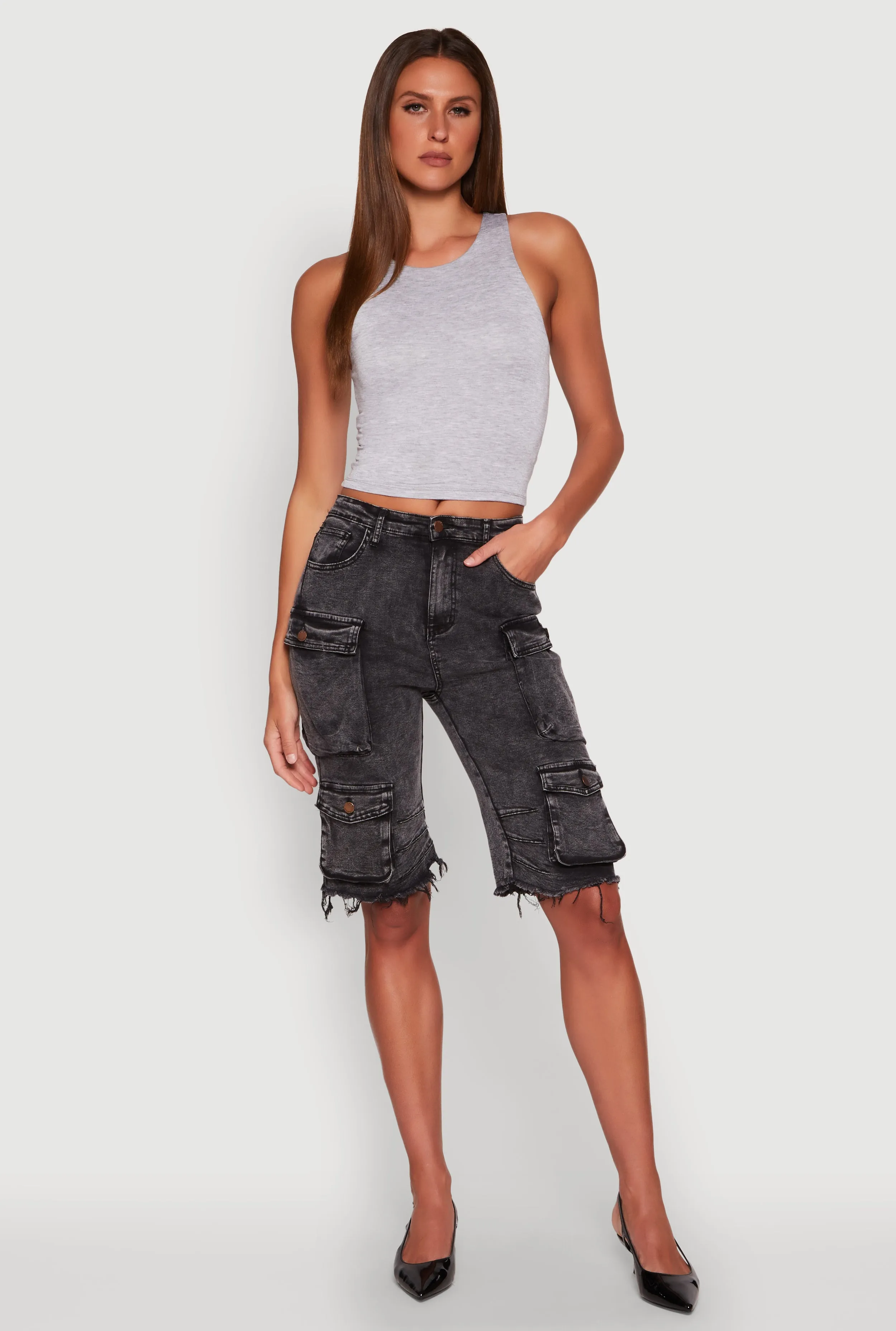 Daisy Denim Cargo Bermuda Shorts sold by Rainbow