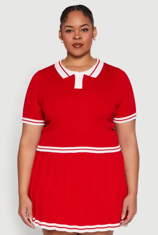 Plus Size Daisy Varsity Stripe Crop Polo Tee sold by Rainbow