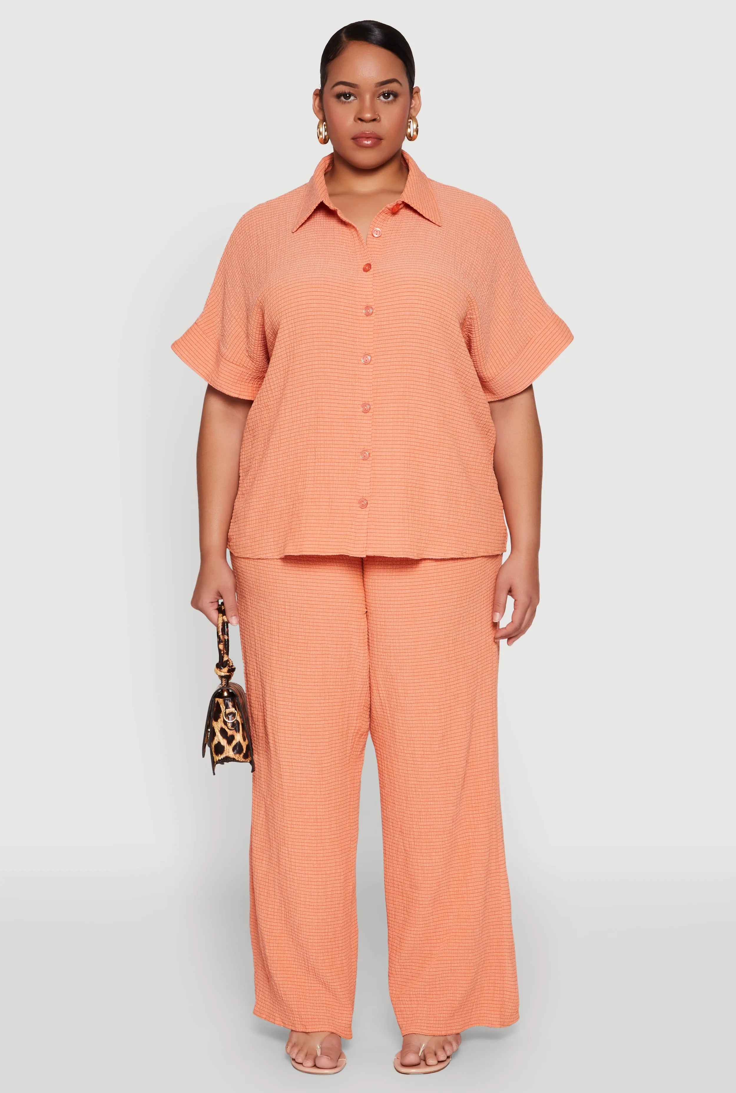 Plus Size Textured Knit Wide Leg Pants sold by Rainbow