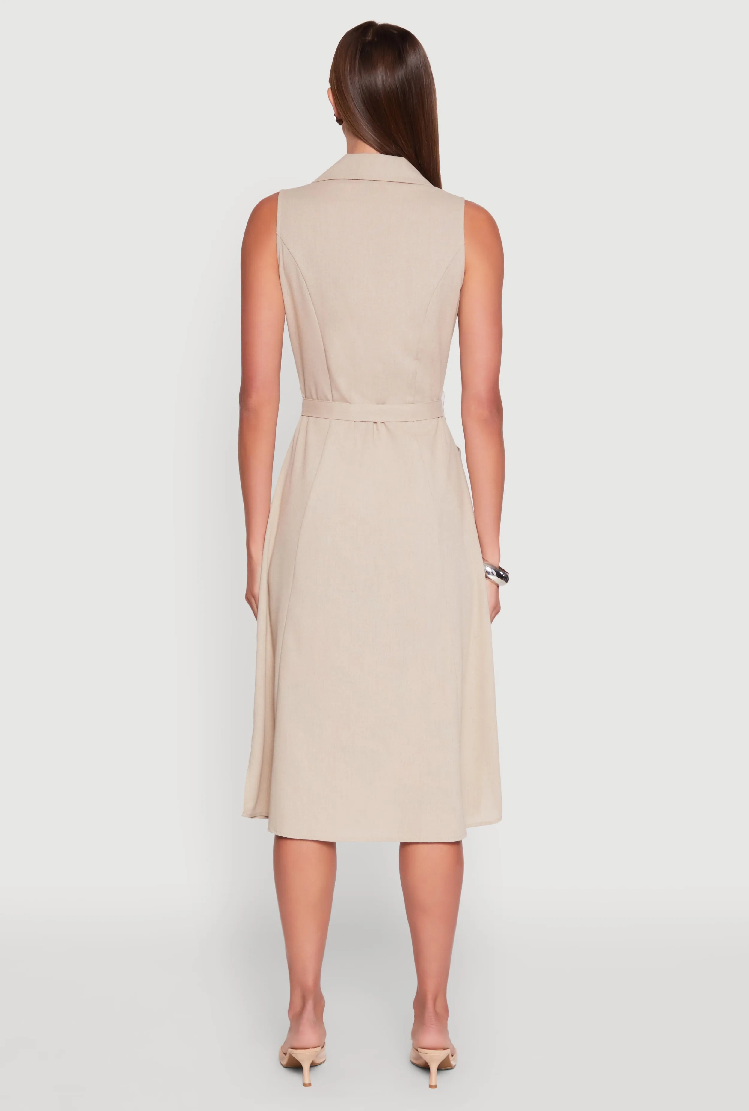 Lapel Collar Tie Waist Belted Midi Dress sold by Rainbow product image thumbnail 5