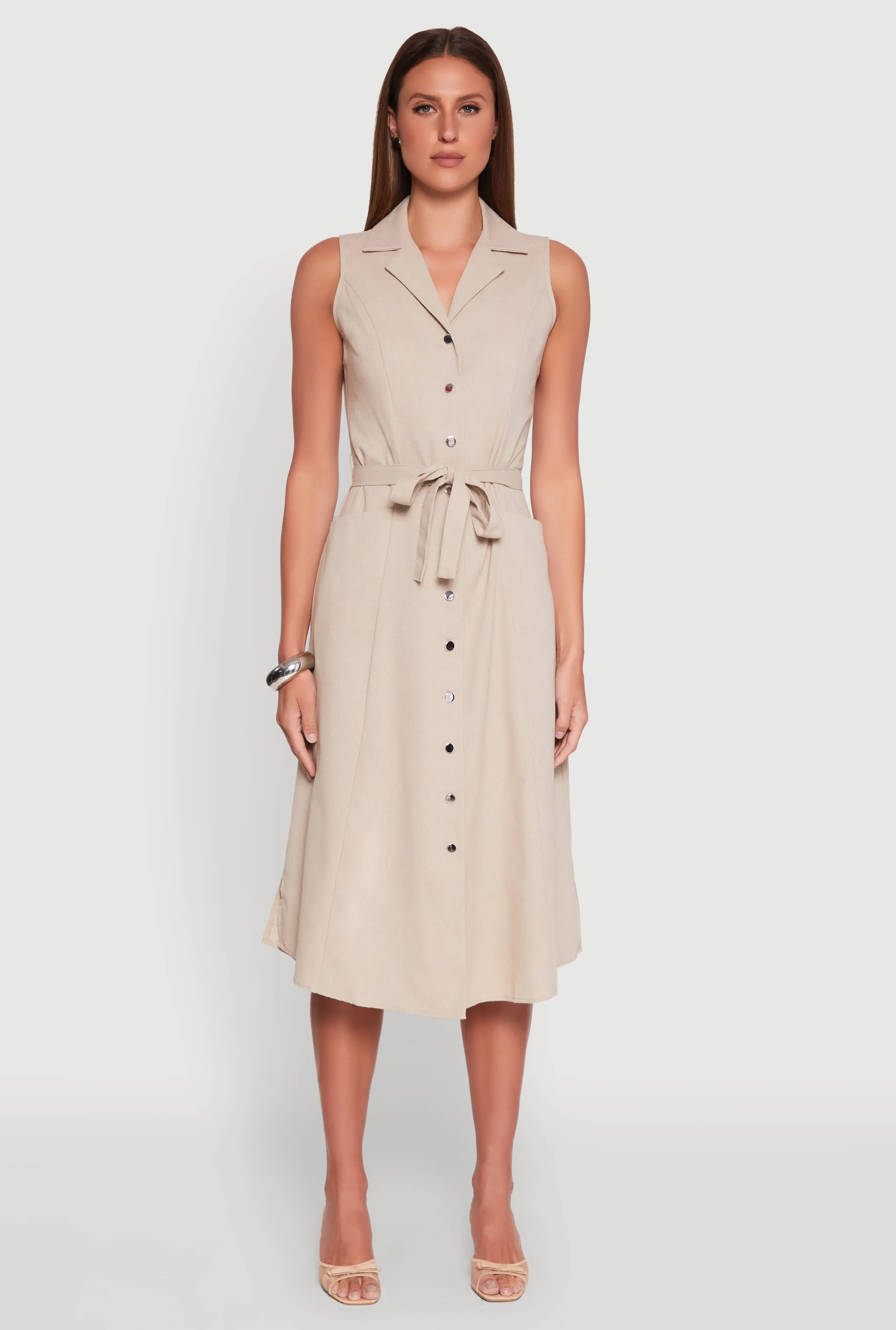 Lapel Collar Tie Waist Belted Midi Dress sold by Rainbow product image thumbnail 2