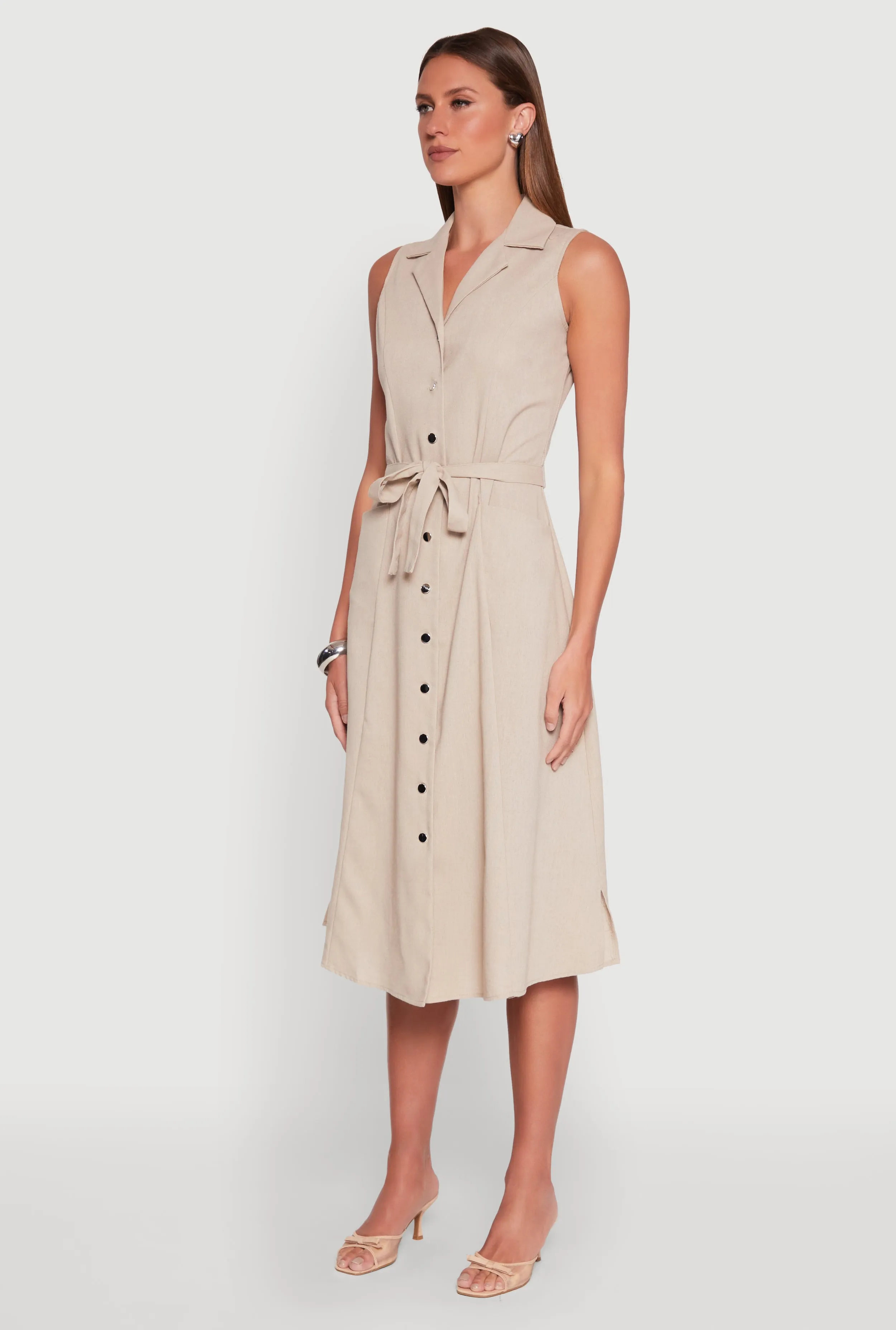 Lapel Collar Tie Waist Belted Midi Dress sold by Rainbow product image thumbnail 3