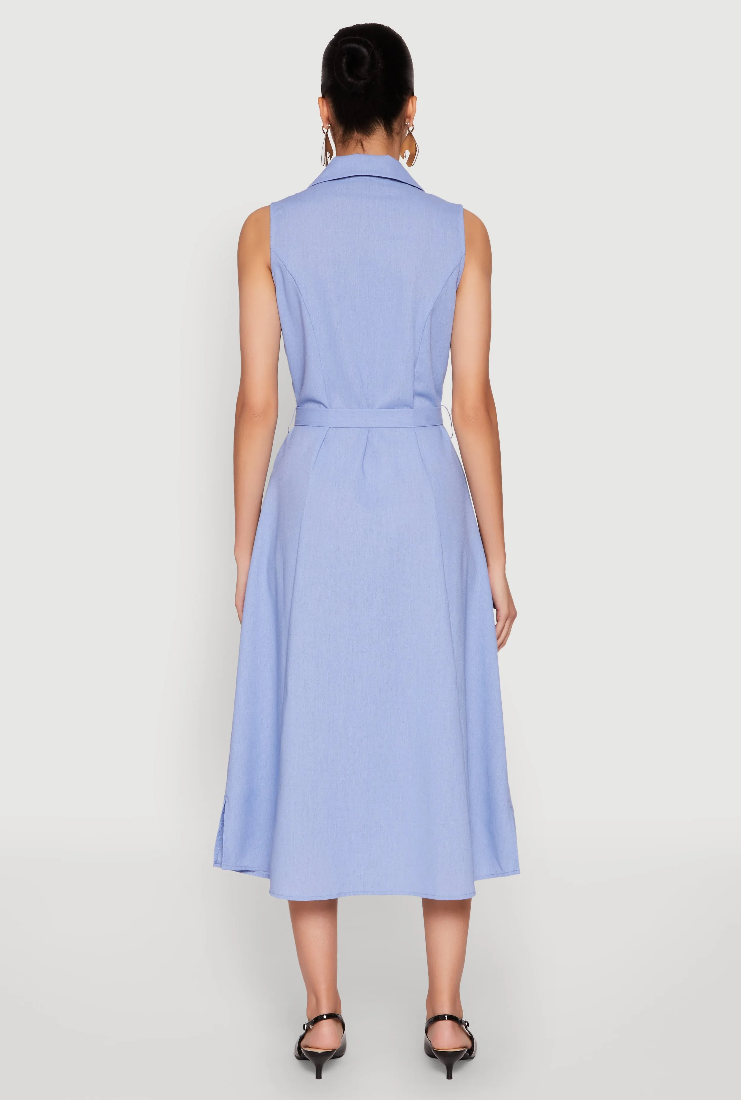 Lapel Collar Tie Waist Belted Midi Dress sold by Rainbow product image thumbnail 5