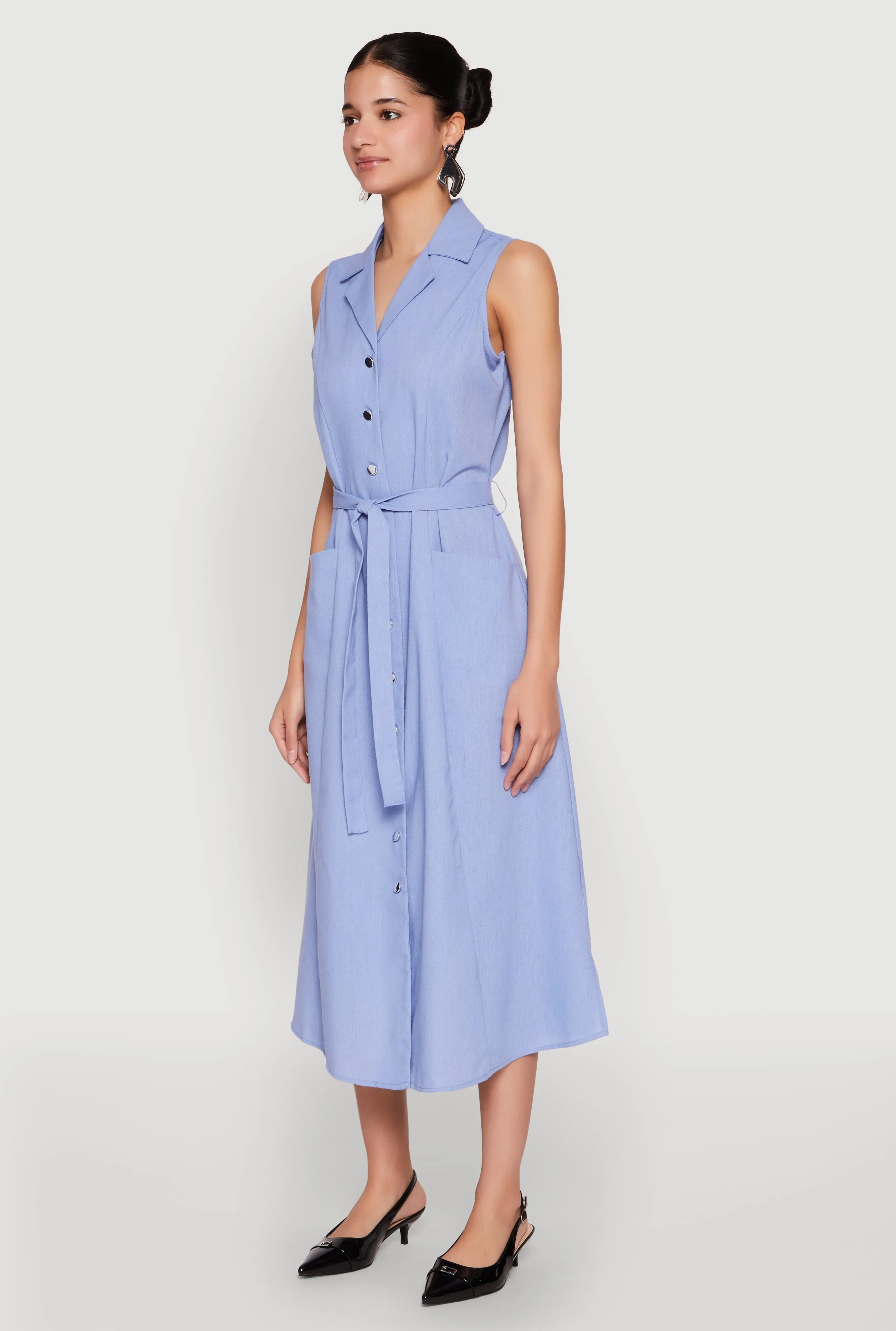 Lapel Collar Tie Waist Belted Midi Dress sold by Rainbow product image thumbnail 3