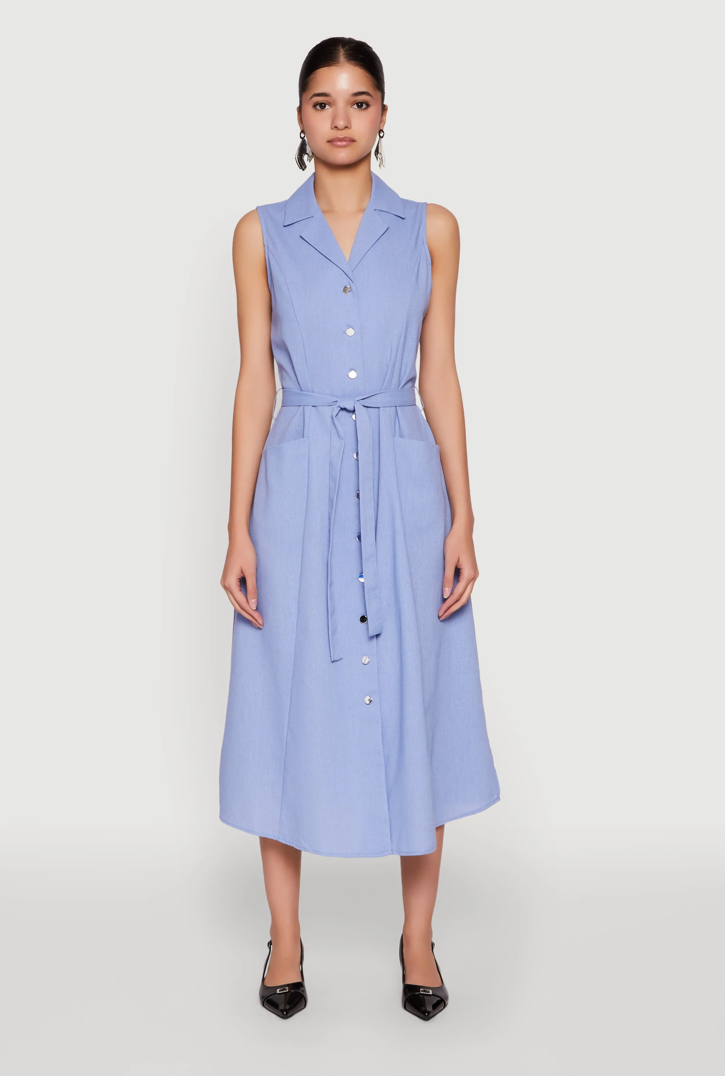 Lapel Collar Tie Waist Belted Midi Dress sold by Rainbow product image thumbnail 2