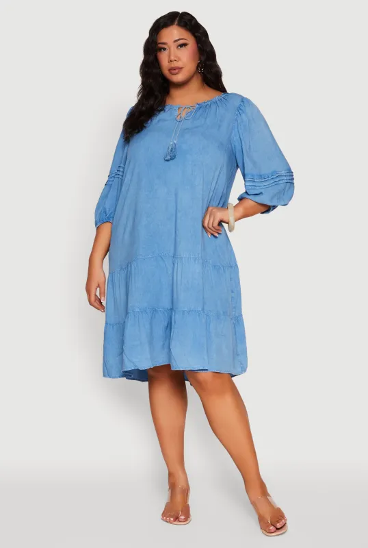 Plus Size Chambray Tiered Dress sold by Rainbow