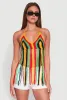 Crochet Striped Fringe Halter Top sold by Rainbow