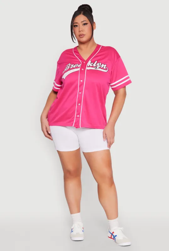 Plus Size Varsity Stripe Brooklyn Baseball Jersey sold by Rainbow