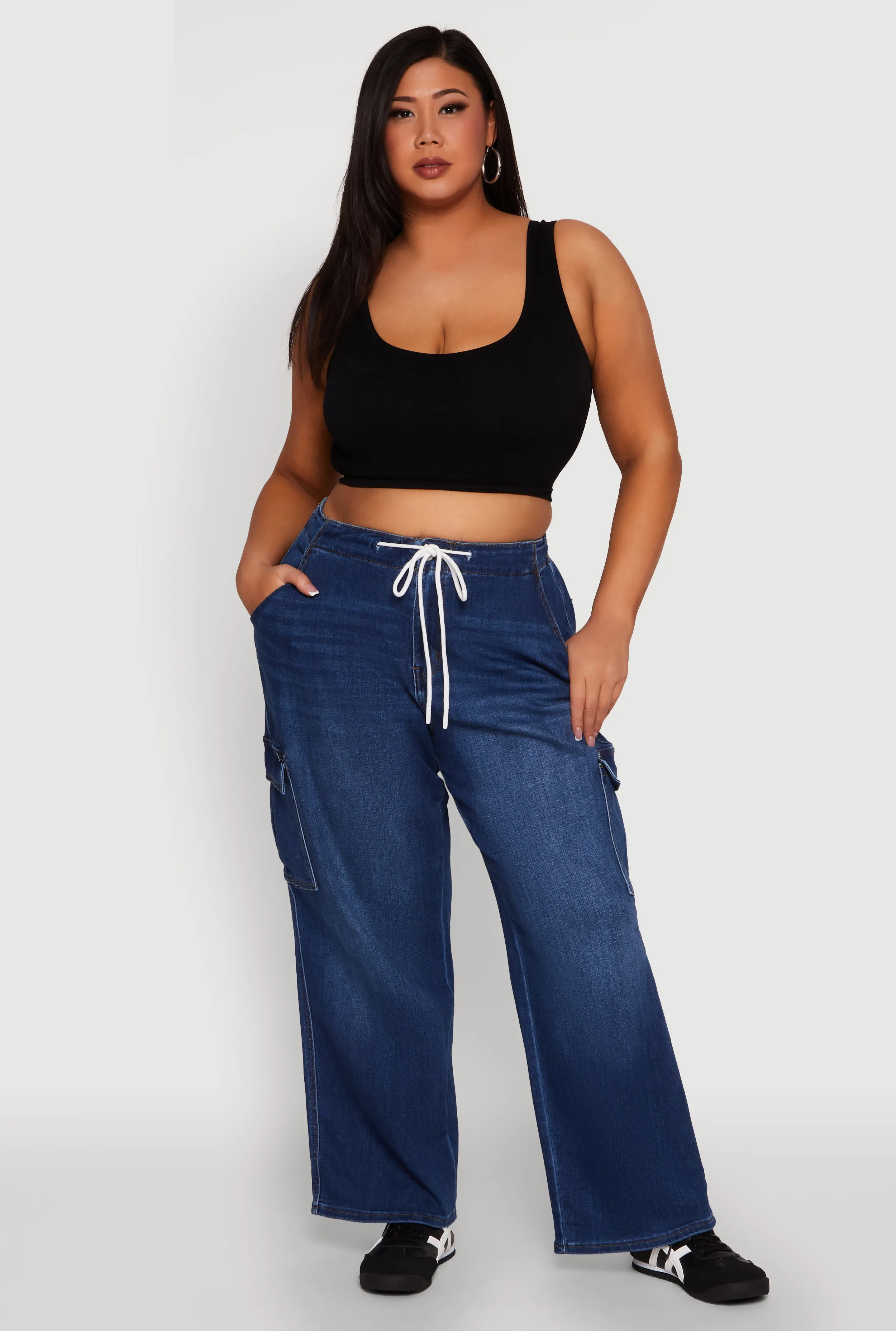 Plus Size WAX Denim Drawstring Cargo Jeans sold by Rainbow