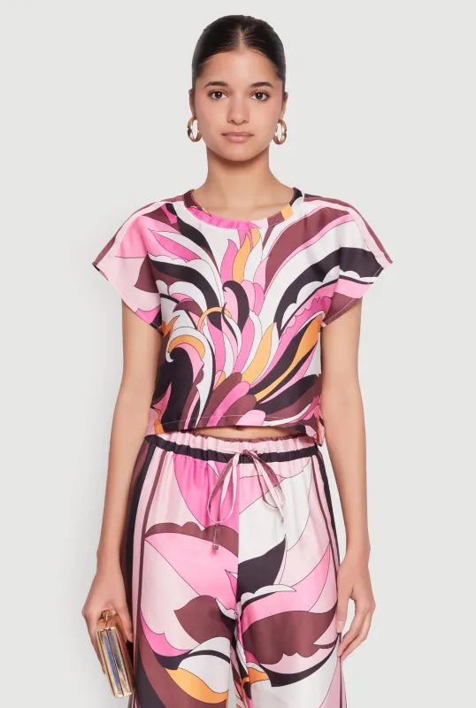 Printed Cap Sleeve Satin Top sold by Rainbow