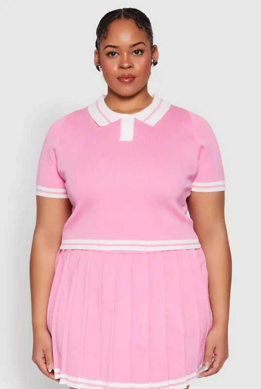 Plus Size Daisy Varsity Stripe Crop Polo Tee sold by Rainbow