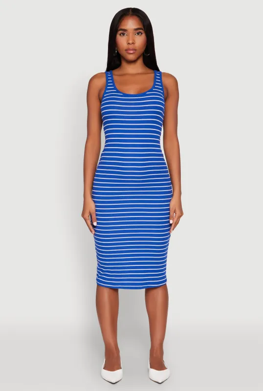 Striped Scoop Neck Midi Dress sold by Rainbow