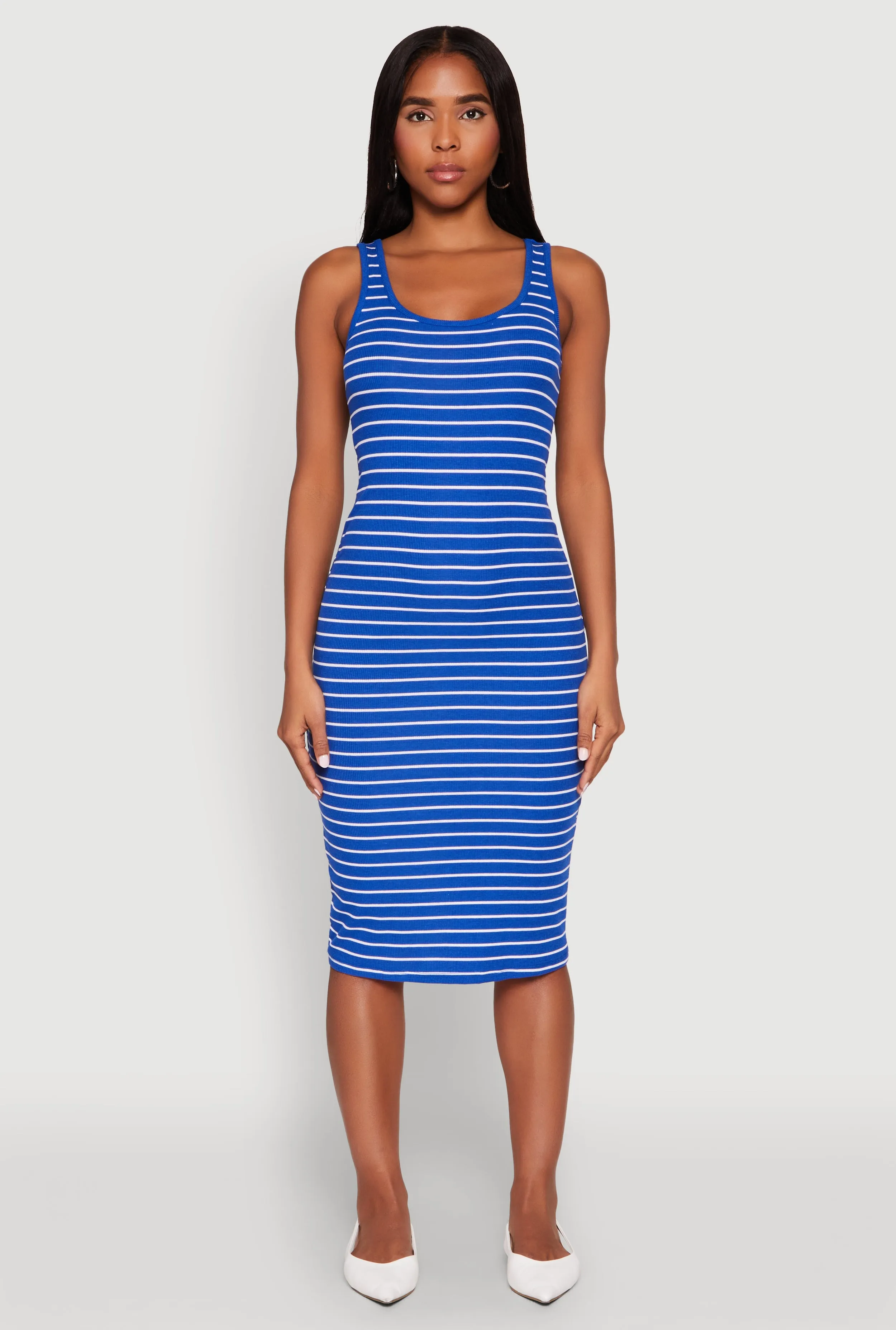 Striped Scoop Neck Midi Dress sold by Rainbow
