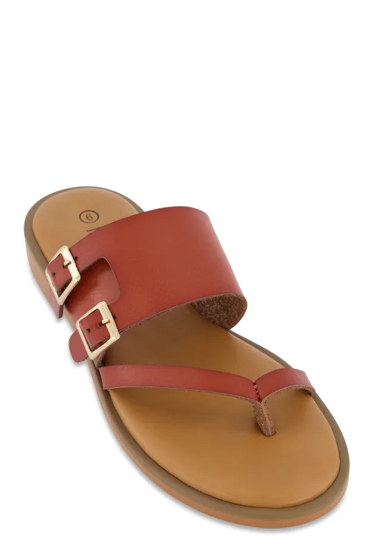 Double Buckle Toe Loop Slide Sandals sold by Rainbow