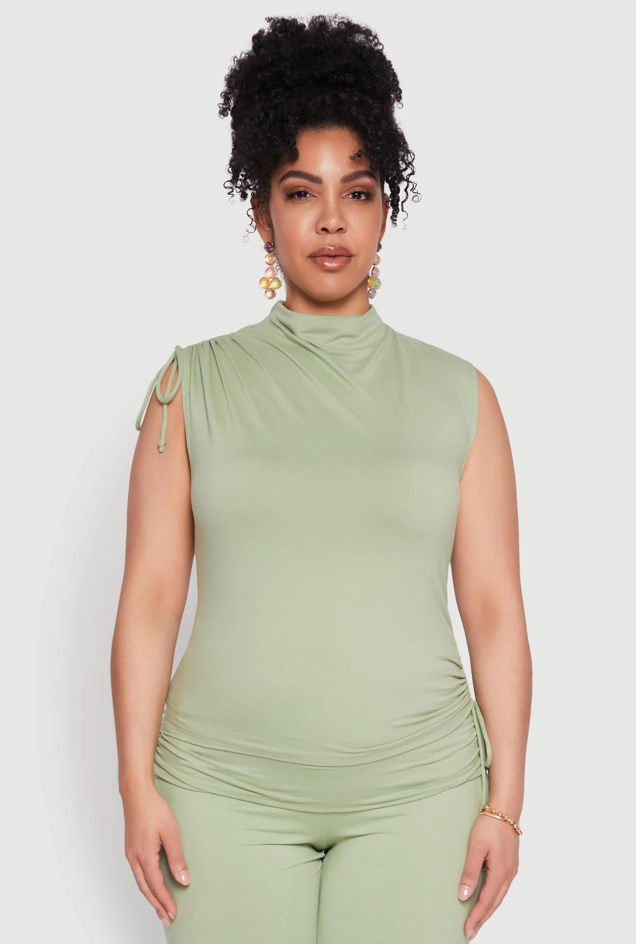 Plus Size Mock Neck Side Ruched Top sold by Rainbow