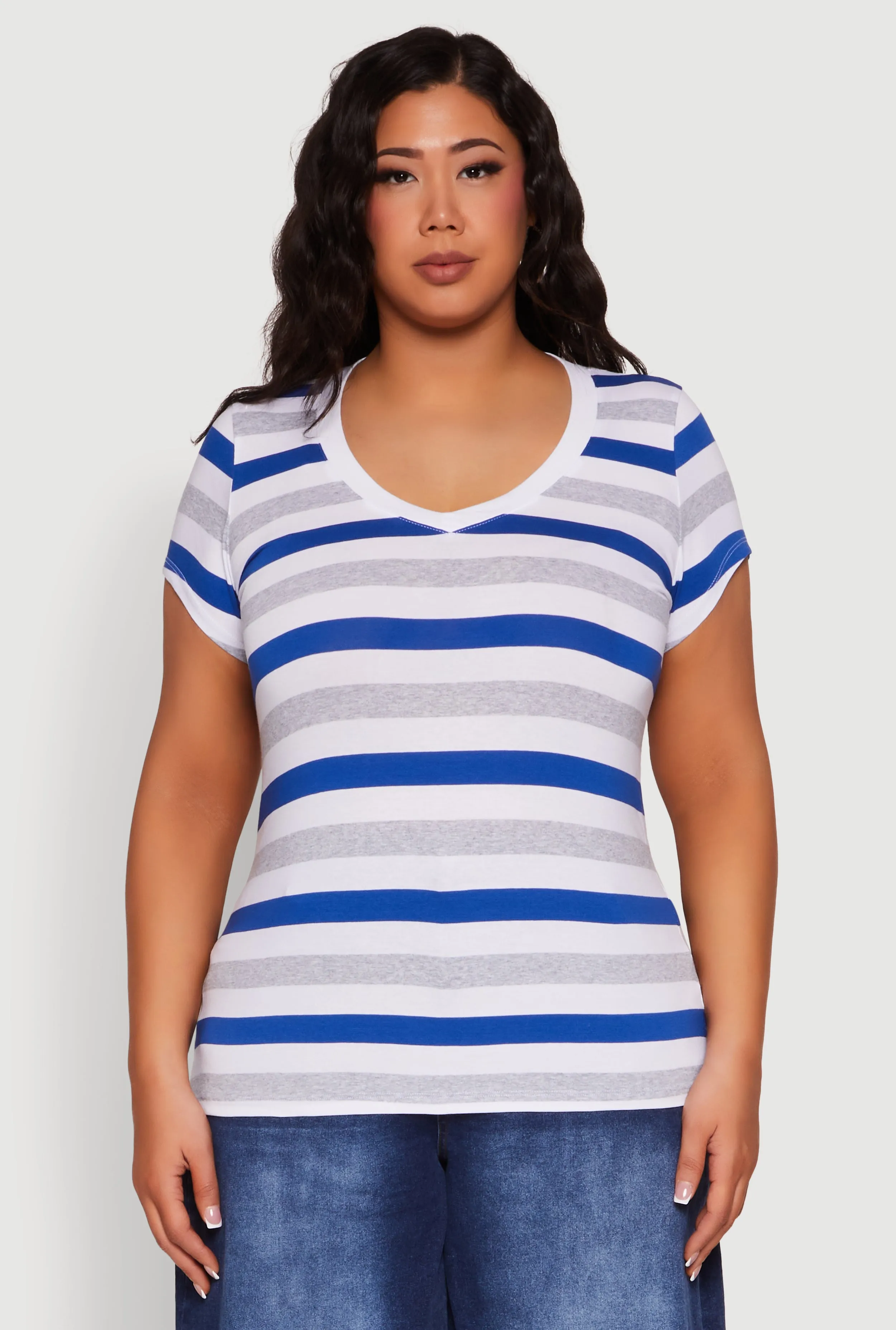 Plus Size Striped V Neck Tee sold by Rainbow product image thumbnail 2