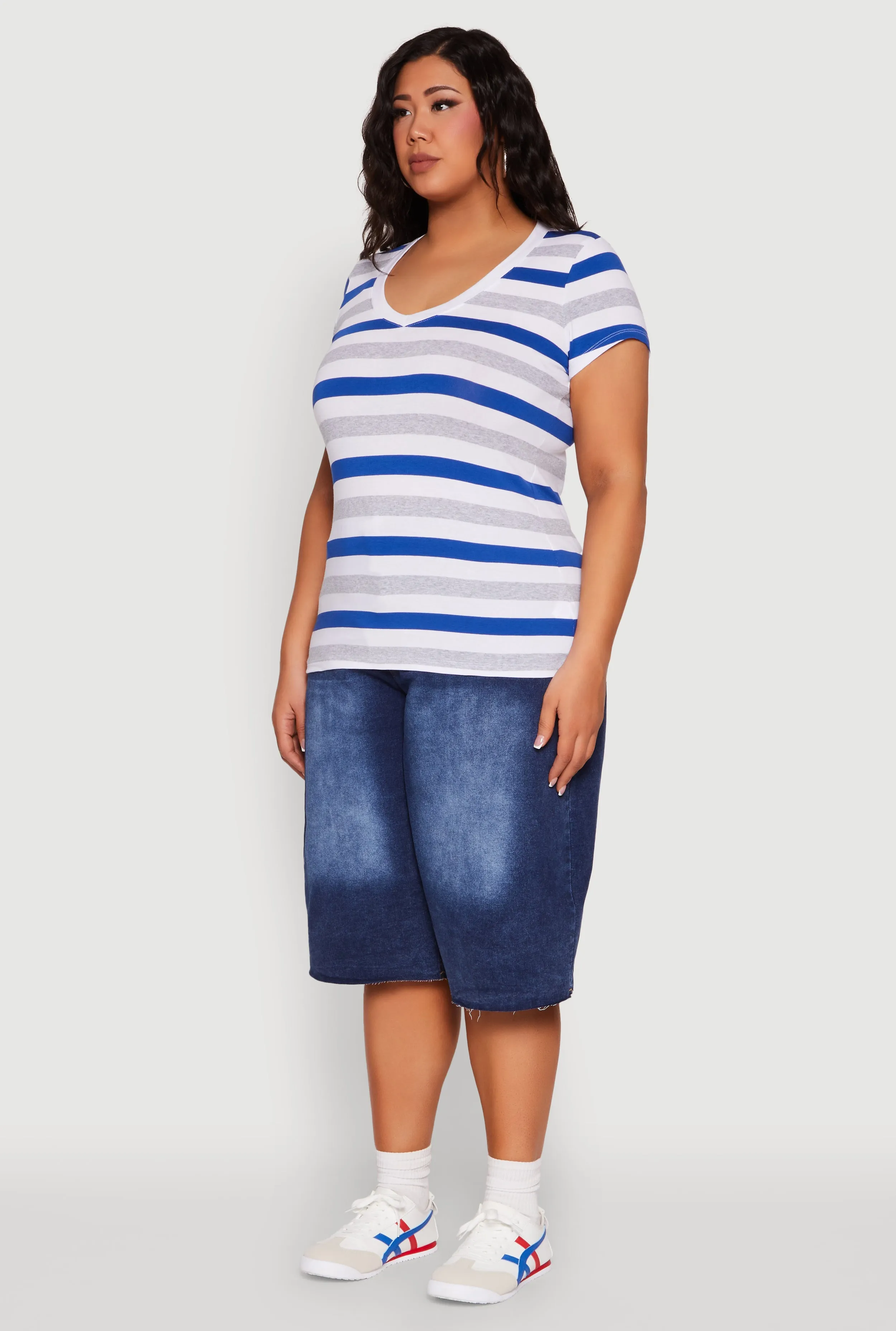 Plus Size Striped V Neck Tee sold by Rainbow product image thumbnail 5