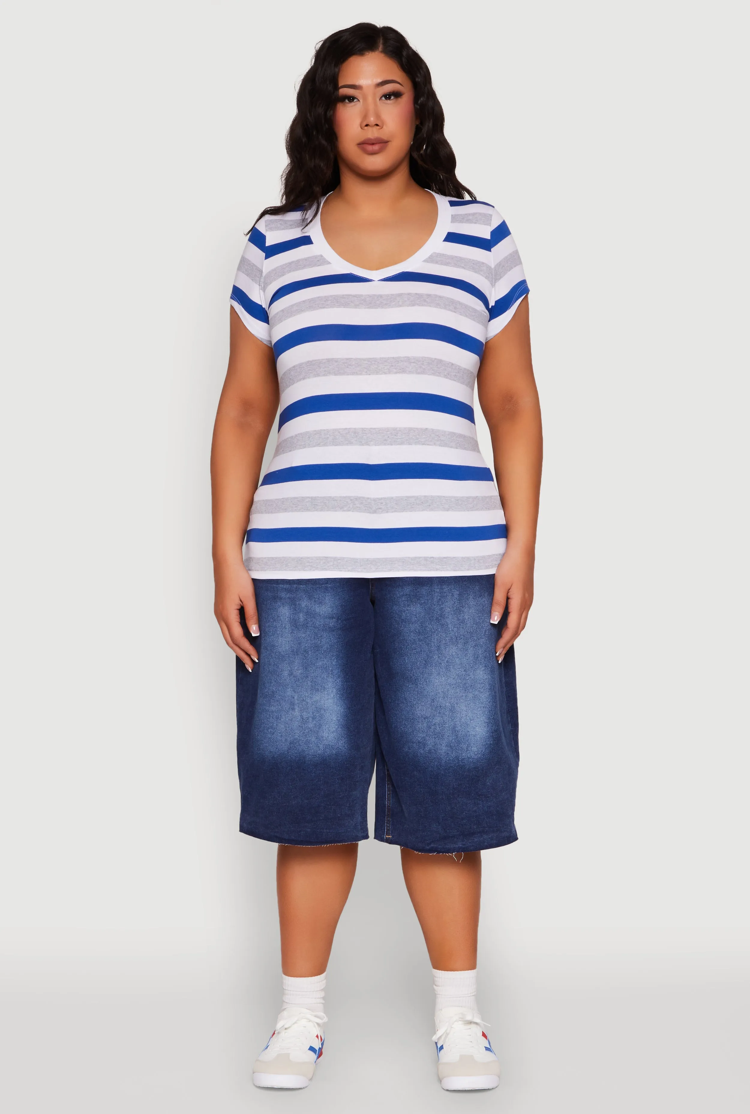 Plus Size Striped V Neck Tee sold by Rainbow product image thumbnail 3