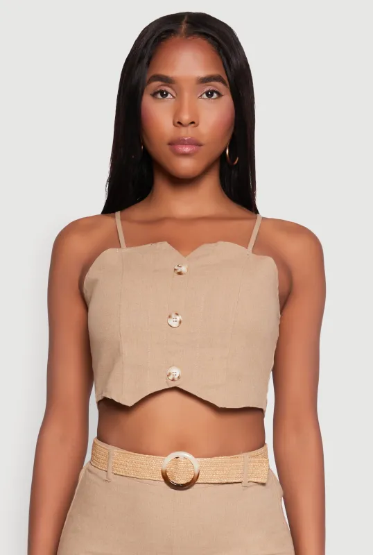 Faux Button Smocked Crop Top sold by Rainbow