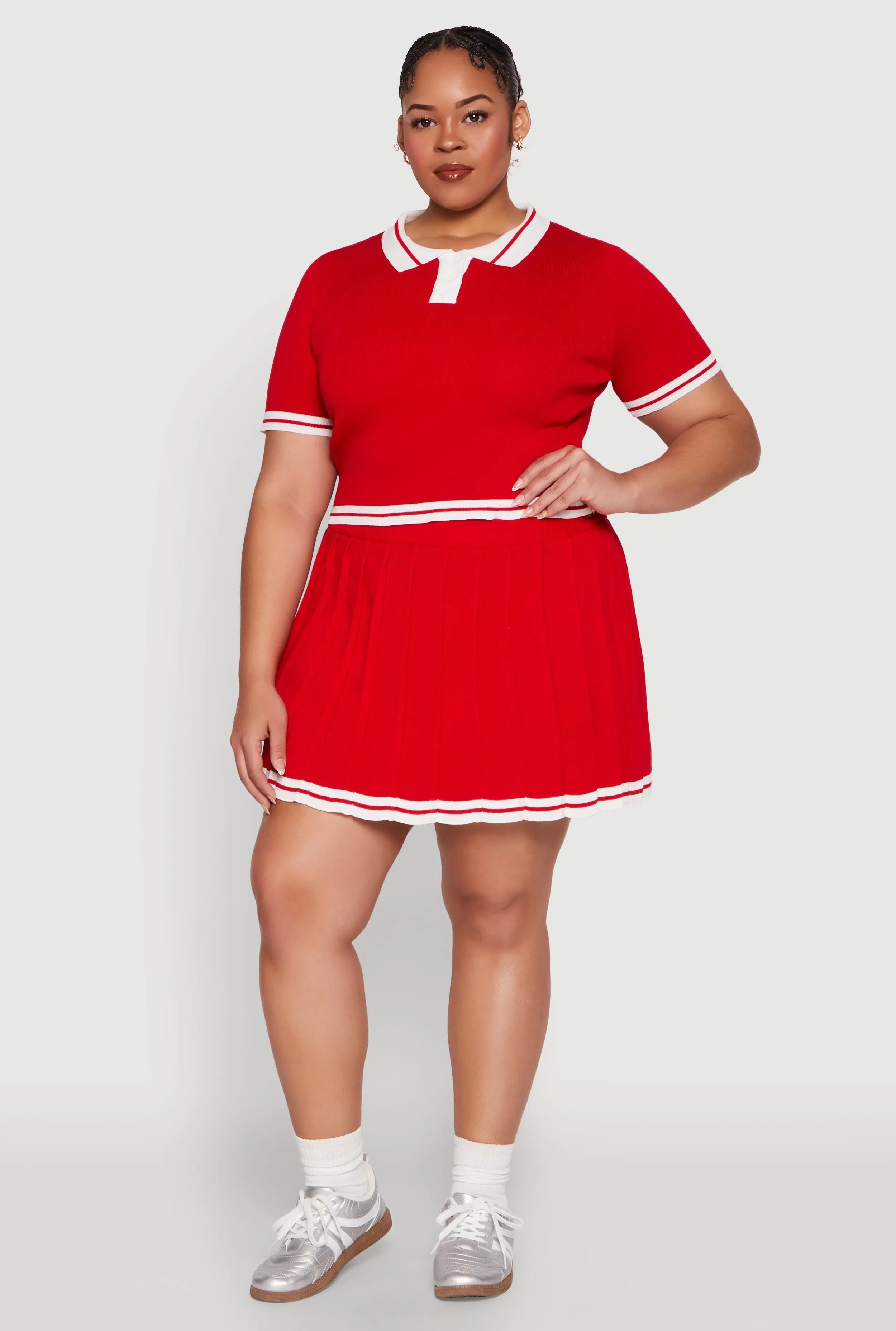 Plus Size Daisy Varsity Stripe Pleated Skort sold by Rainbow