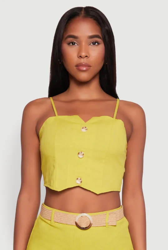 Faux Button Smocked Crop Top sold by Rainbow
