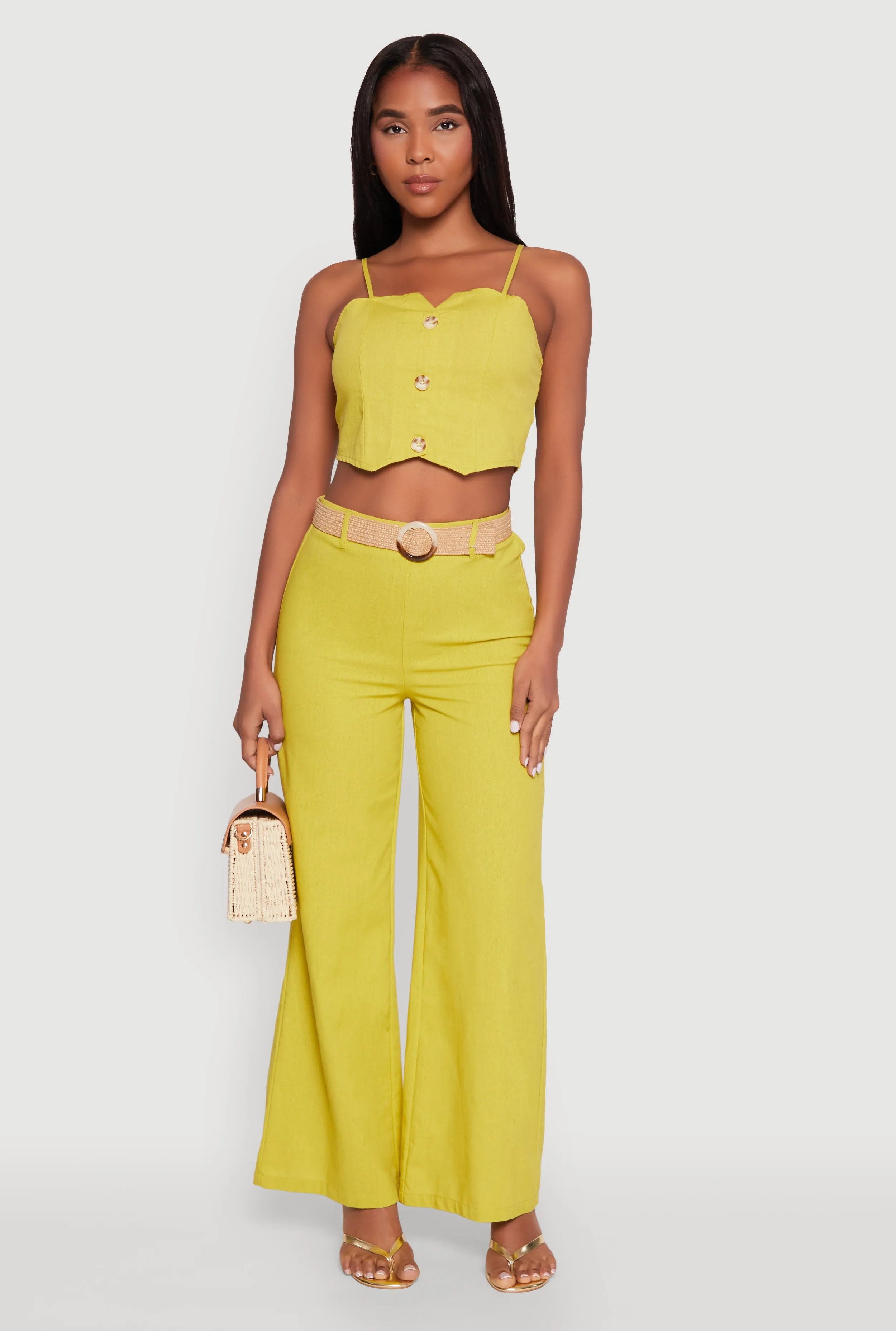 Faux Button Smocked Crop Top sold by Rainbow product image thumbnail 2