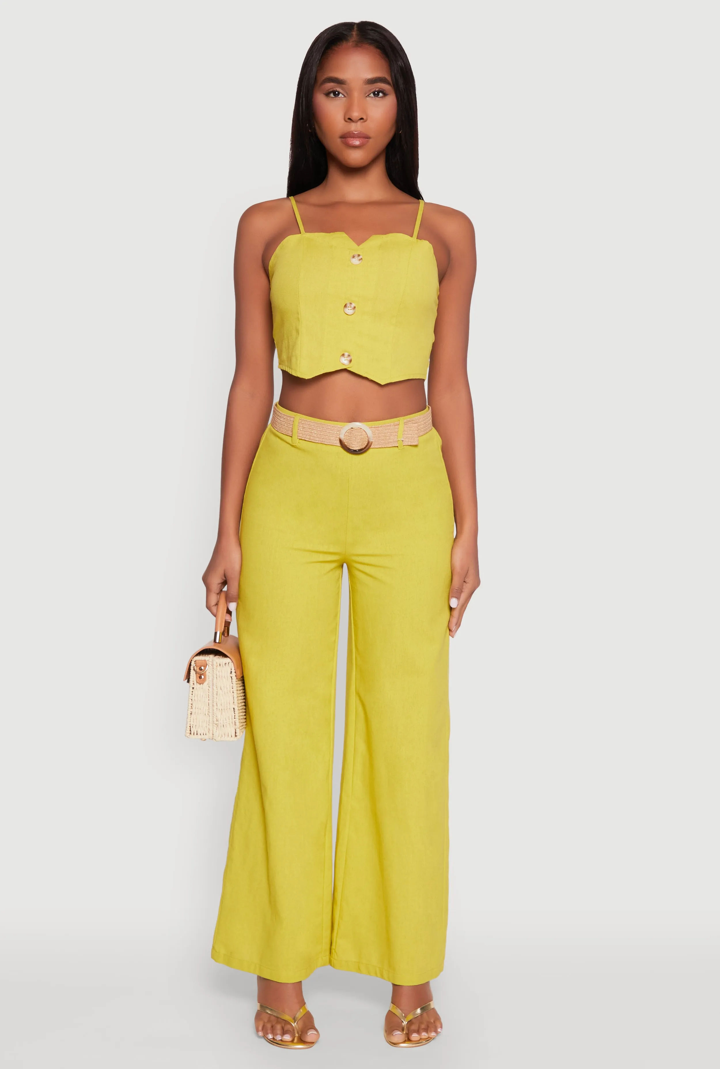 Faux Button Smocked Crop Top sold by Rainbow product image thumbnail 3