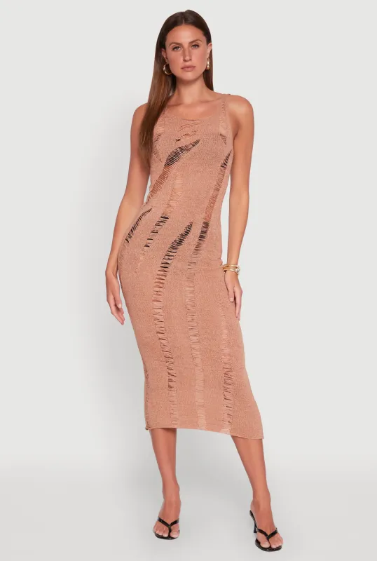 Distressed Scoop Neck Midi Dress sold by Rainbow