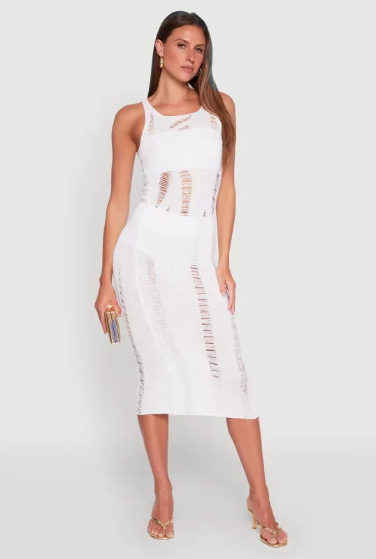 Distressed Scoop Neck Midi Dress sold by Rainbow