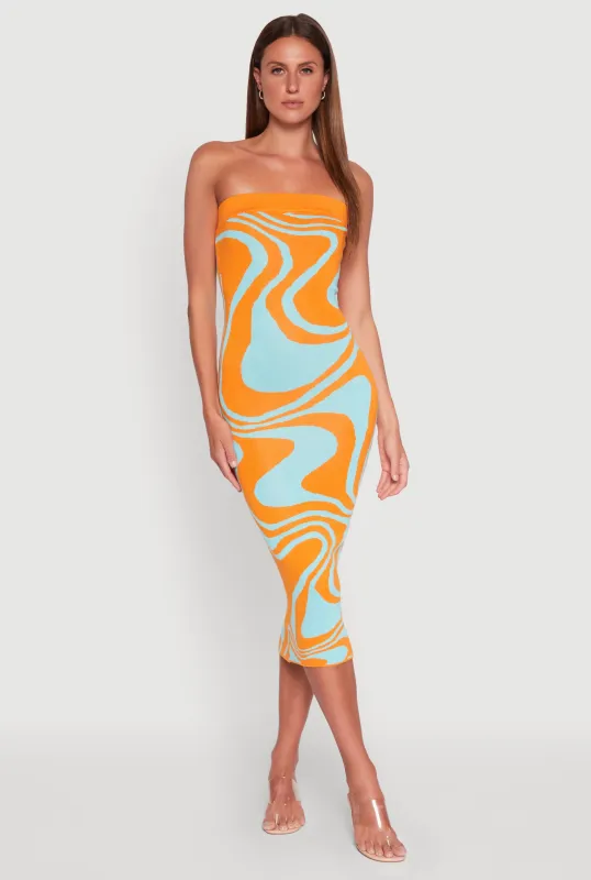 Swirl Print Midi Tube Dress sold by Rainbow