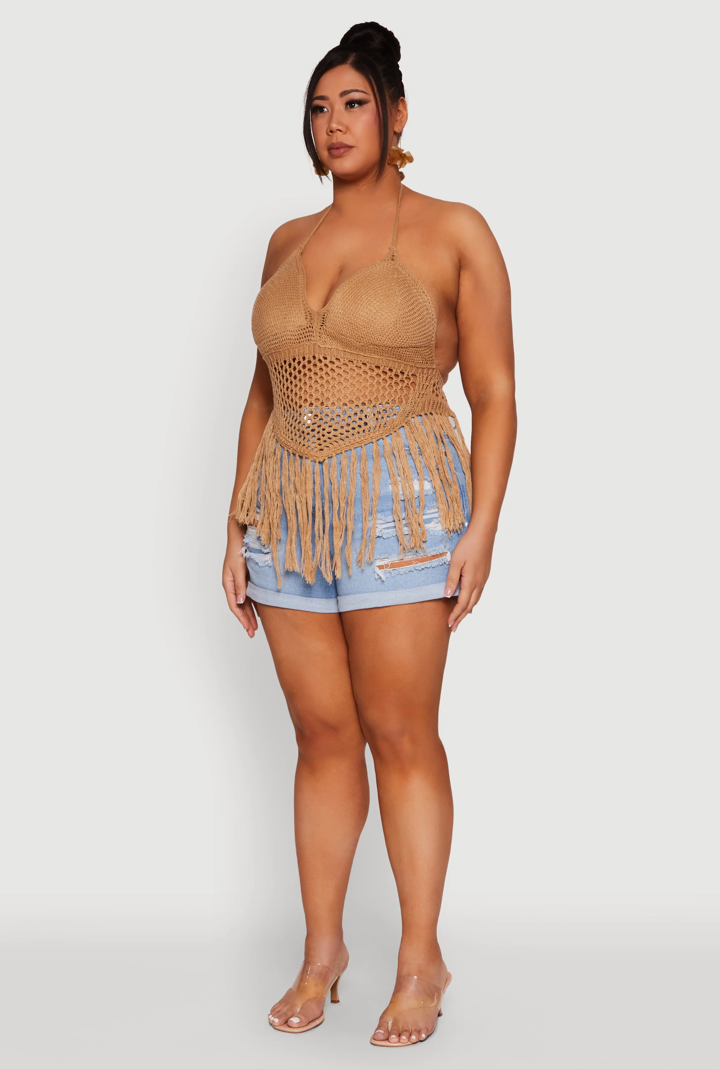 Plus Size Tie Back Crochet Fringe Halter Top sold by Rainbow product image thumbnail 5