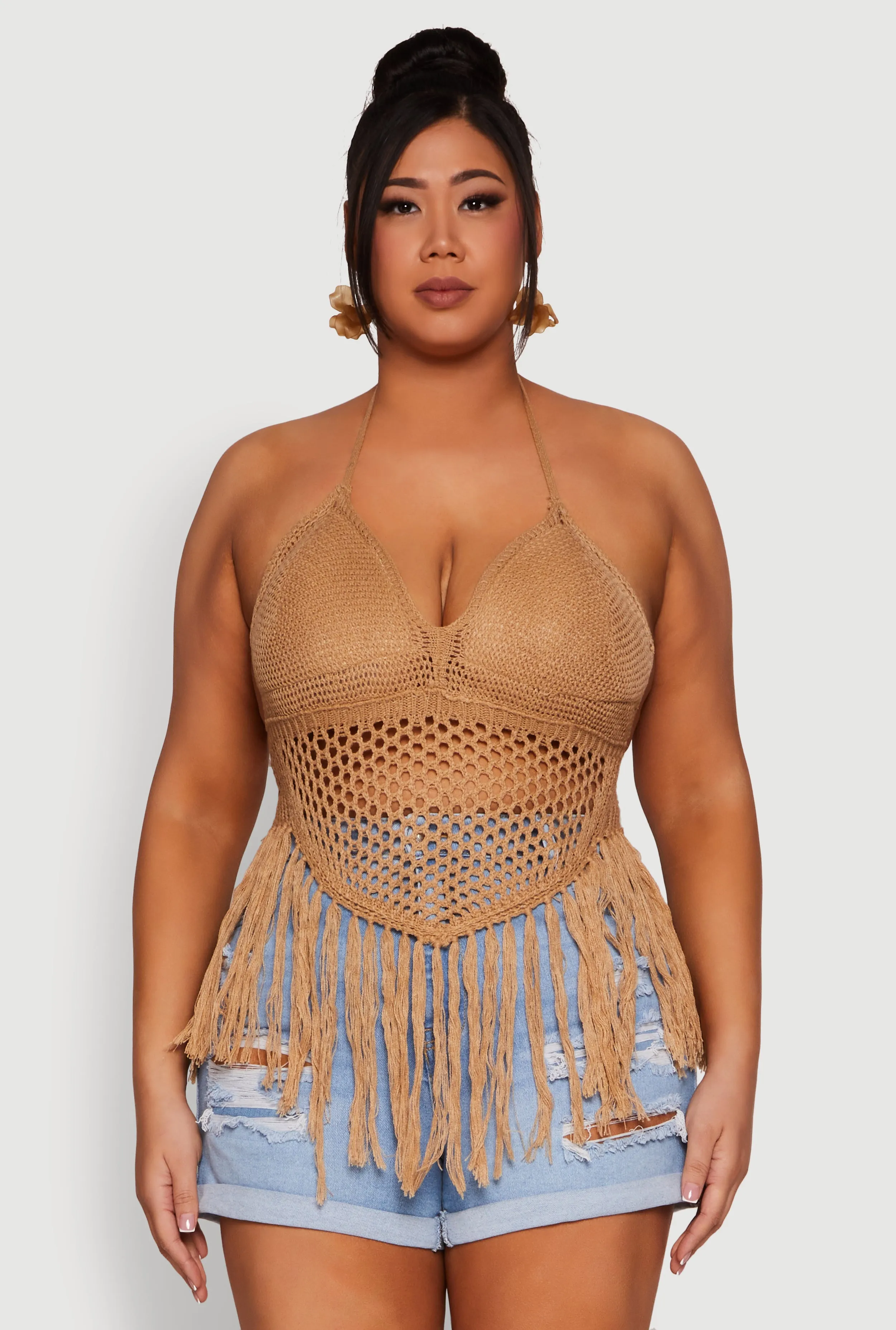 Plus Size Tie Back Crochet Fringe Halter Top sold by Rainbow product image thumbnail 2