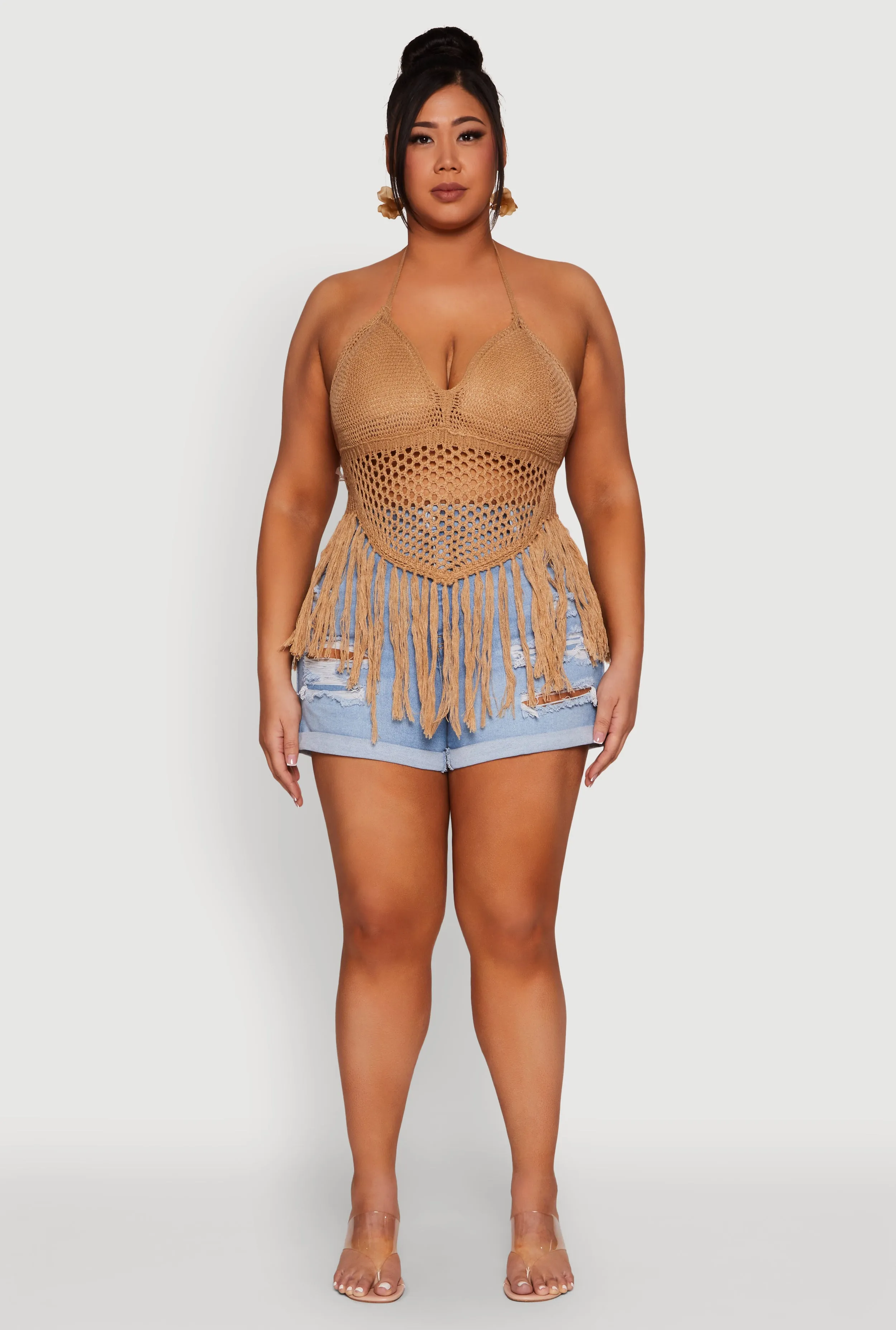 Plus Size Tie Back Crochet Fringe Halter Top sold by Rainbow product image thumbnail 3