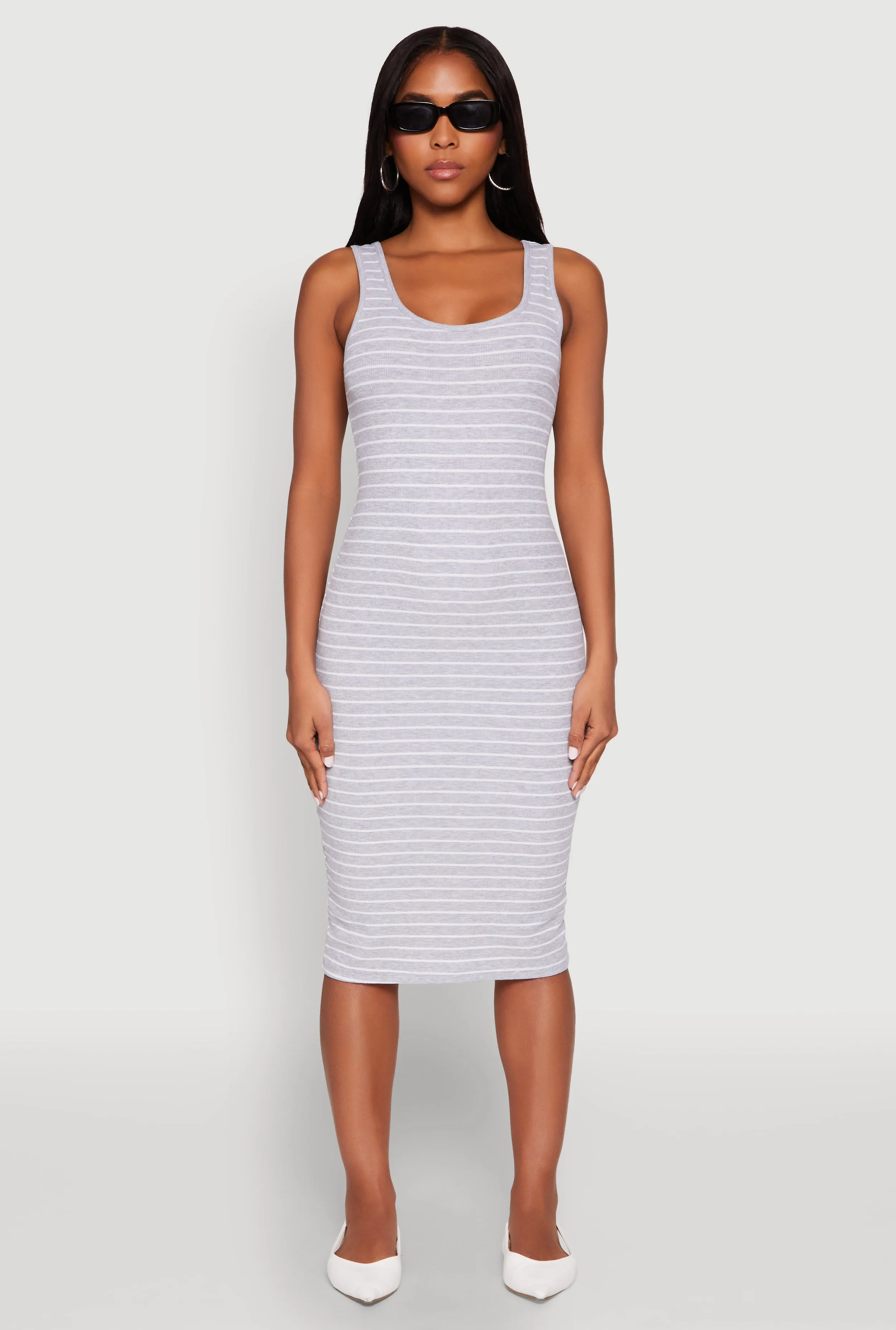 Striped Scoop Neck Midi Dress sold by Rainbow