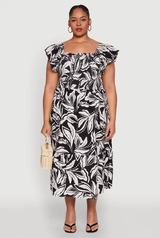 Plus Size Floral Abstract Print Tiered Dress sold by Rainbow