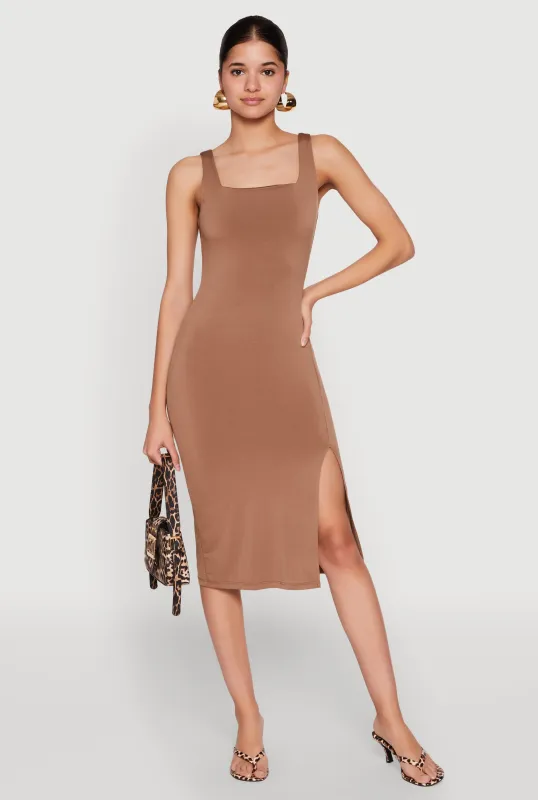 Square Neck Side Slit Midi Dress sold by Rainbow