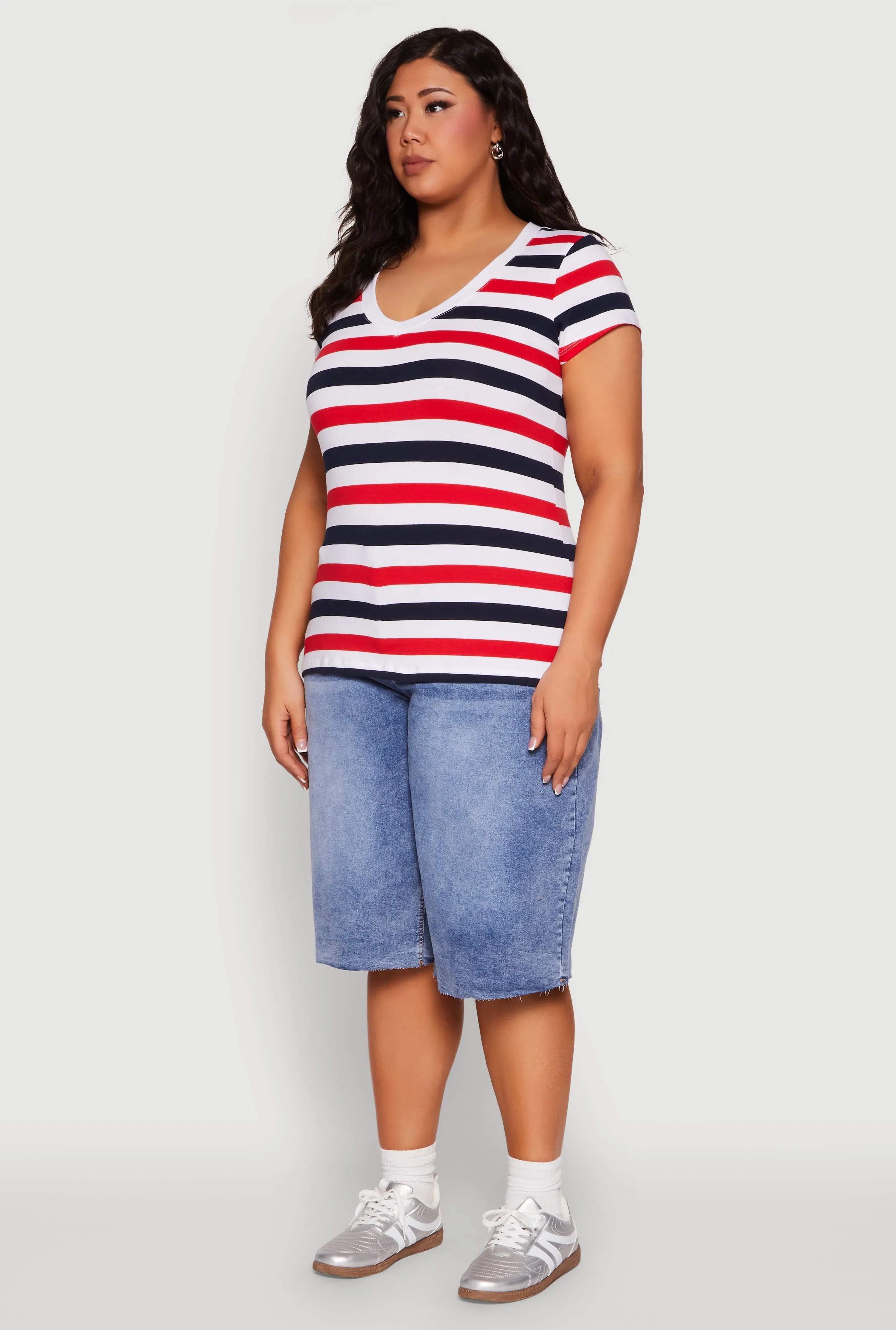 Plus Size Striped V Neck Tee sold by Rainbow product image thumbnail 5