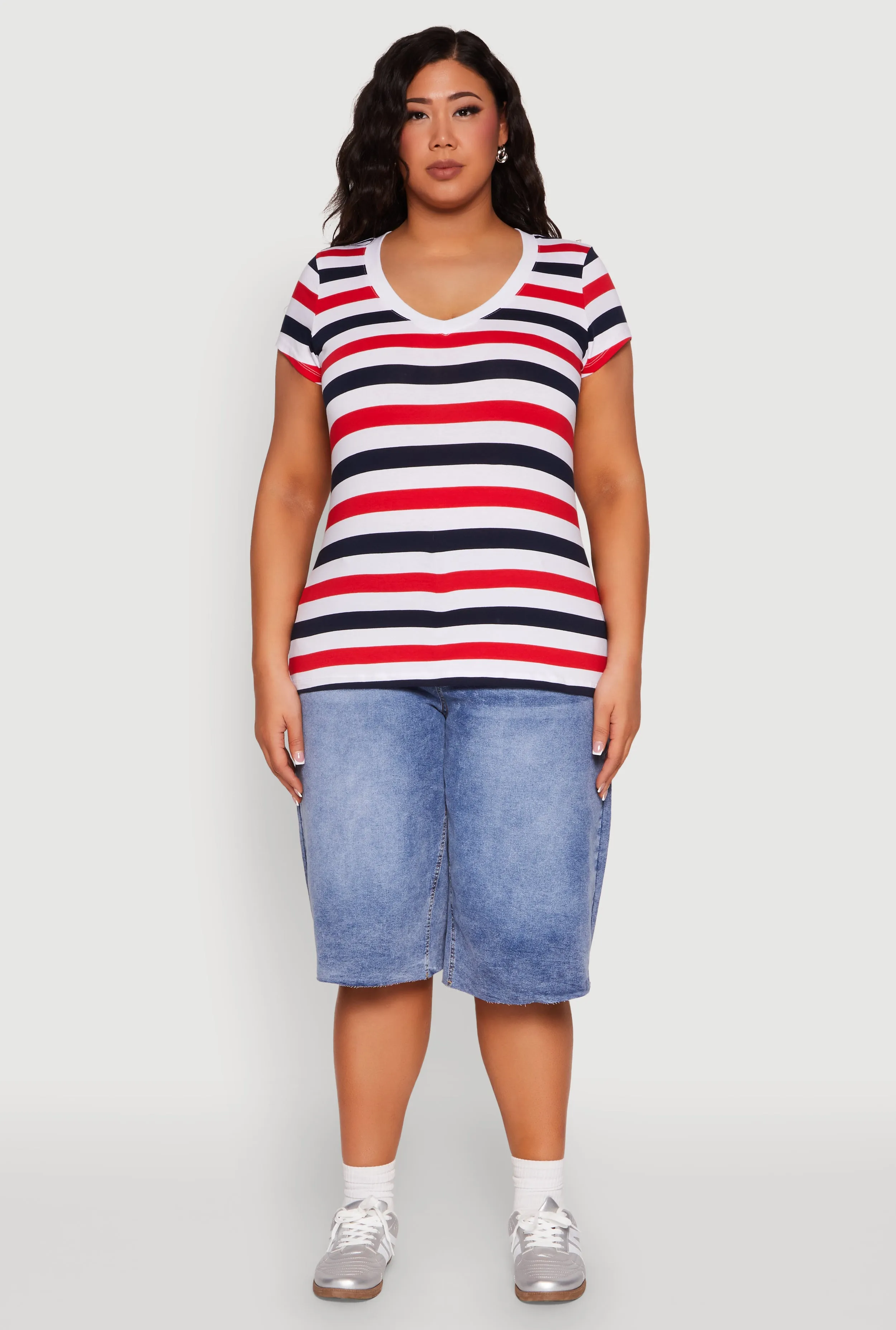 Plus Size Striped V Neck Tee sold by Rainbow product image thumbnail 3