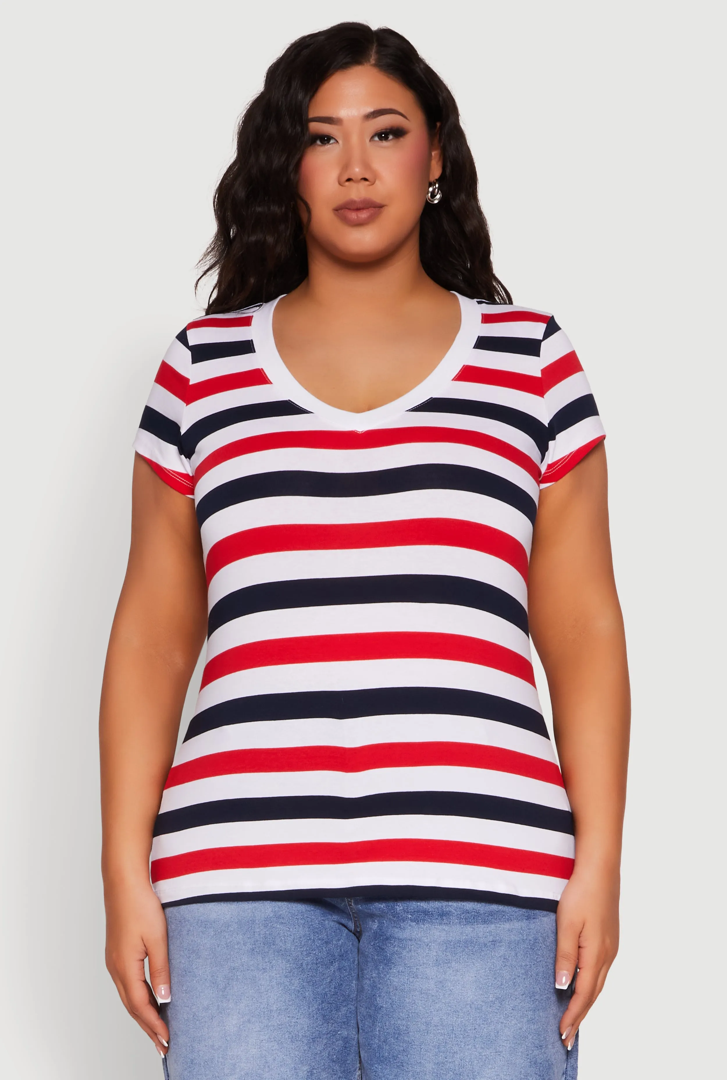 Plus Size Striped V Neck Tee sold by Rainbow product image thumbnail 2