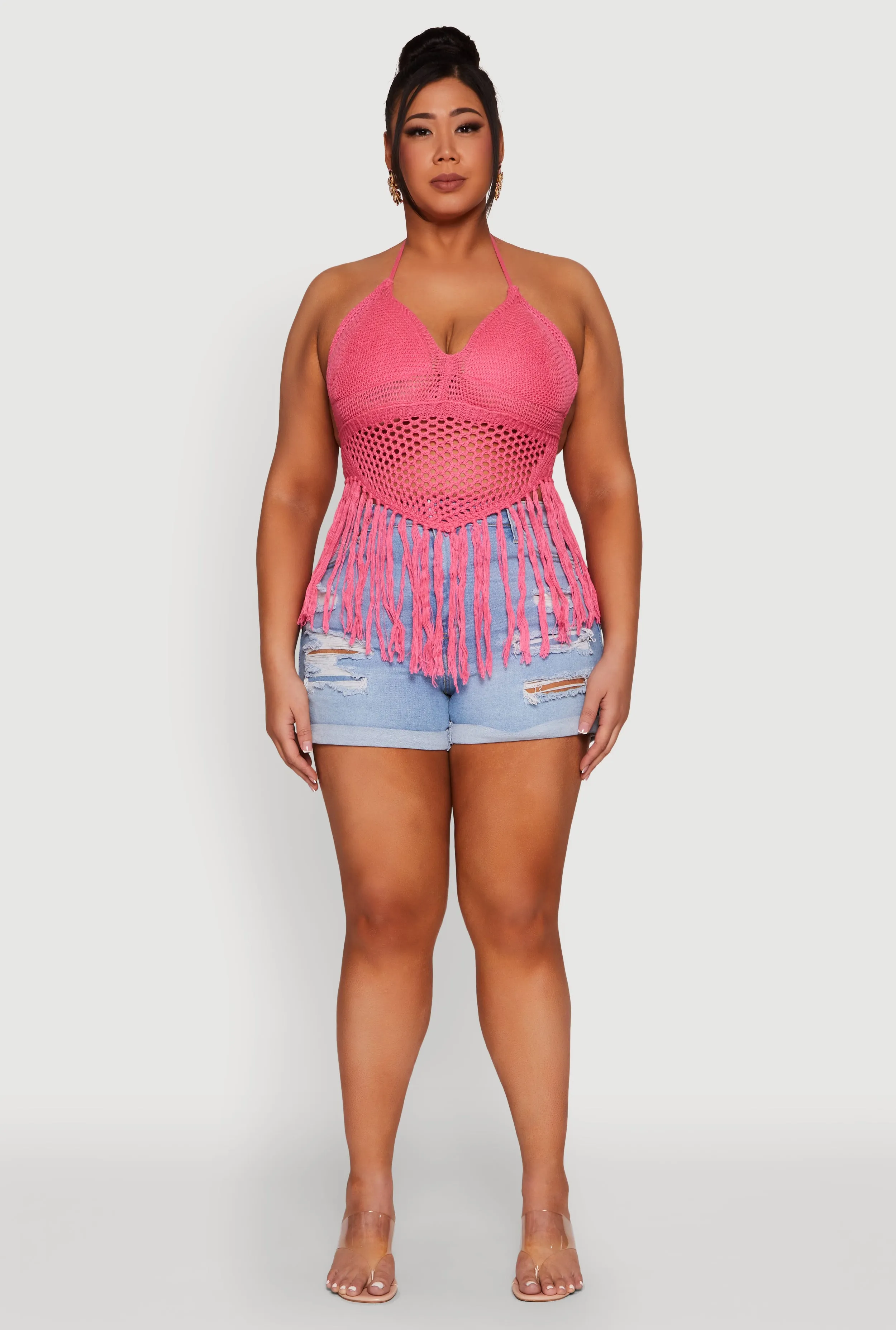 Plus Size Tie Back Crochet Fringe Halter Top sold by Rainbow product image thumbnail 3