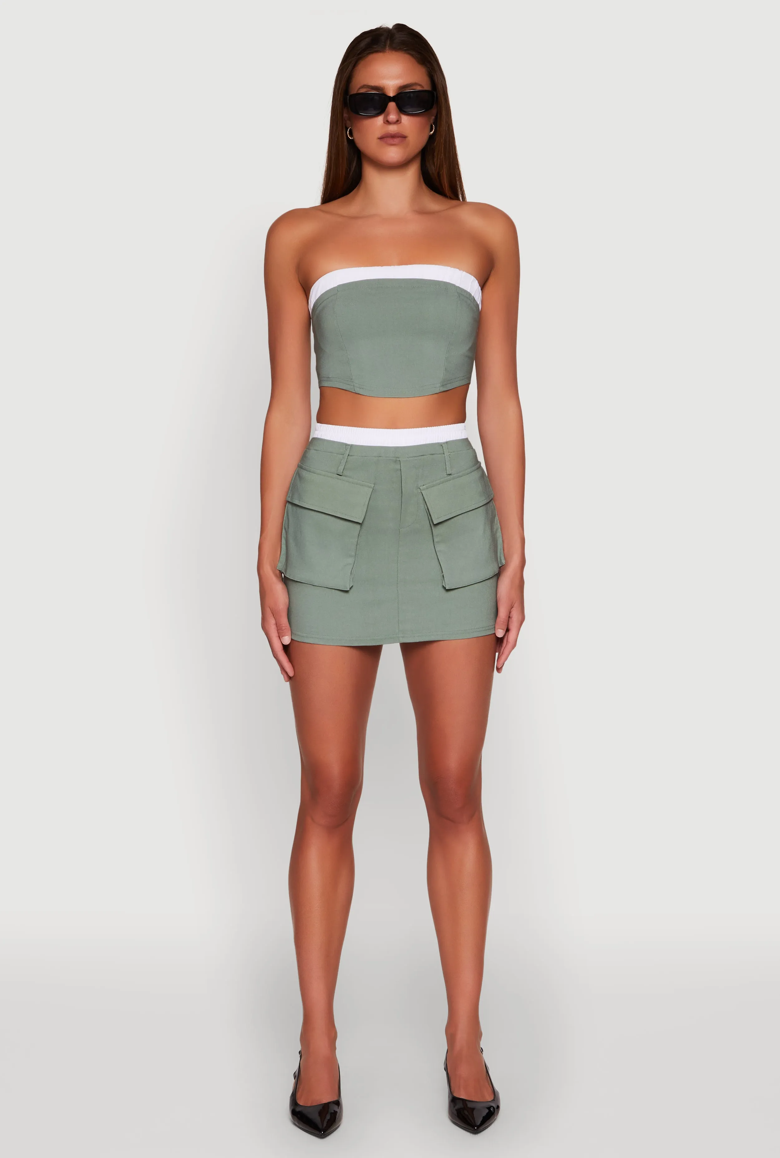 Contrast Waistband Cargo Pocket Skort sold by Rainbow