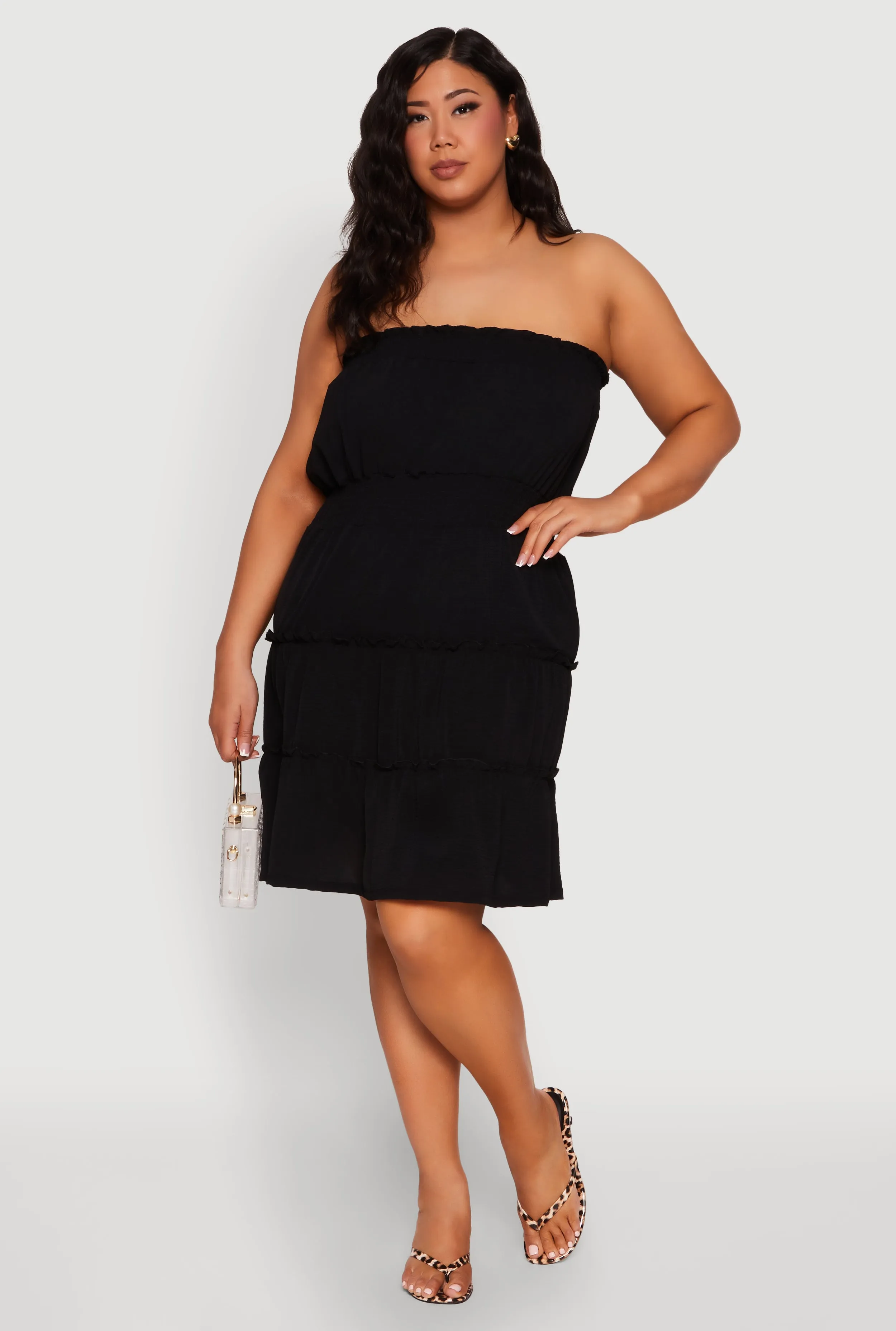 Plus Size Airy Strapless Smocked Tiered Dress sold by Rainbow