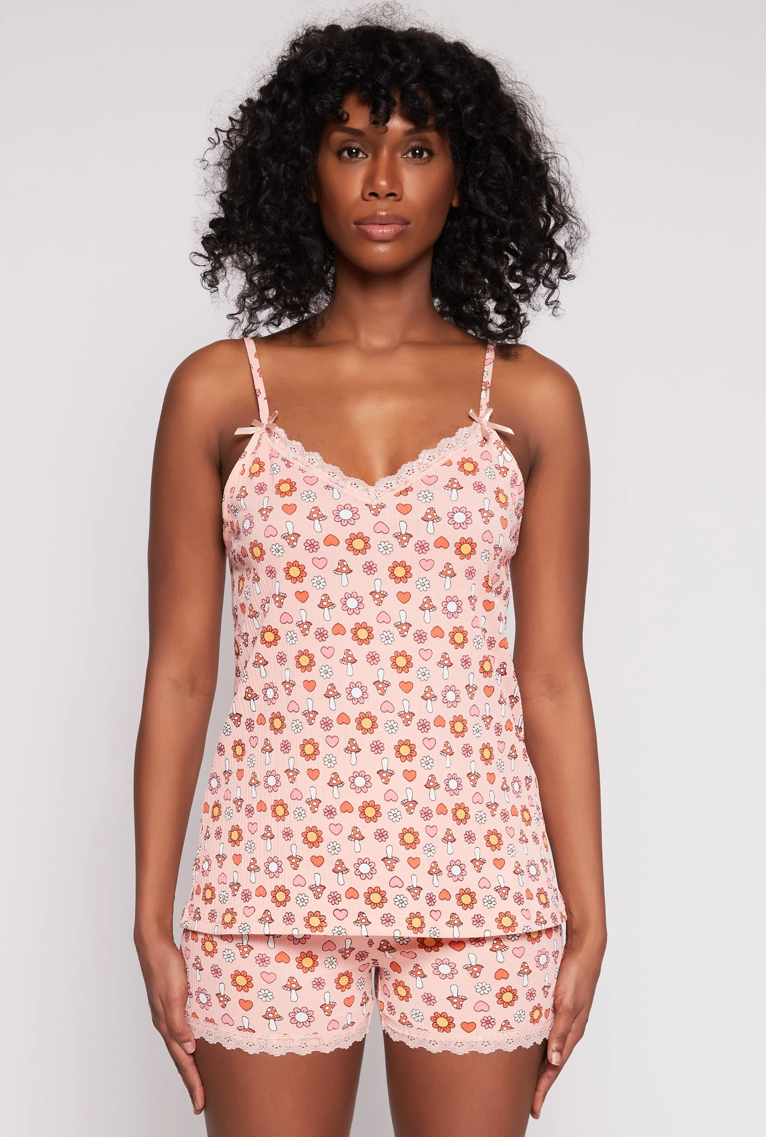Textured Floral Mushroom Print Pajama Cami and Shorts sold by Rainbow