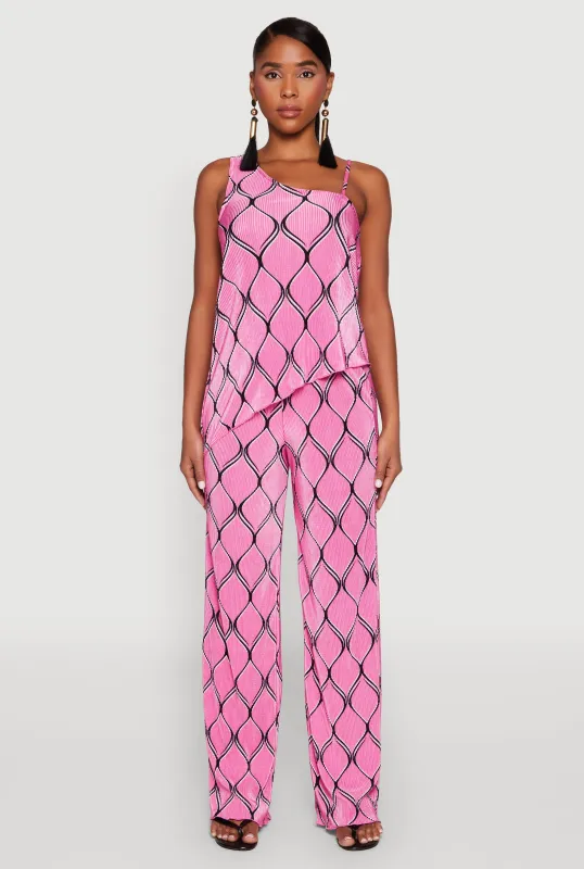Almost Famous Printed Plisse Wide Leg Pants sold by Rainbow