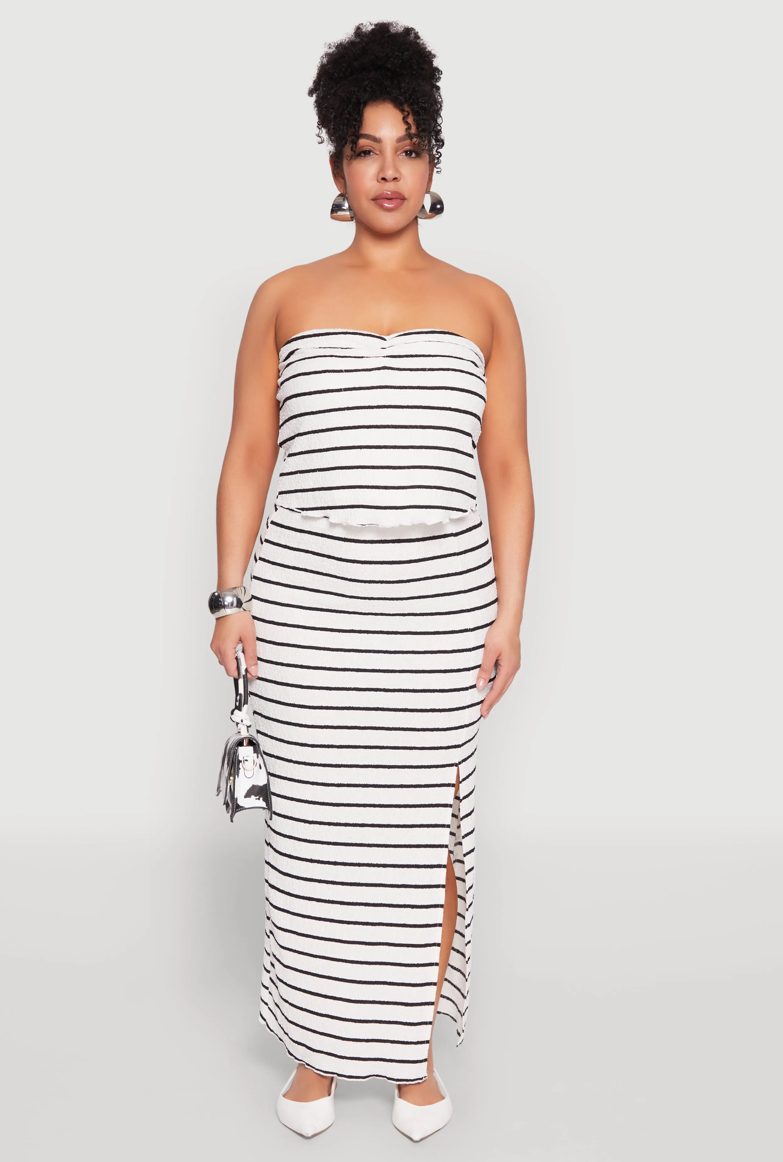 Plus Size Almost Famous Striped Textured Side Slit Maxi Skirt sold by Rainbow product image thumbnail 2