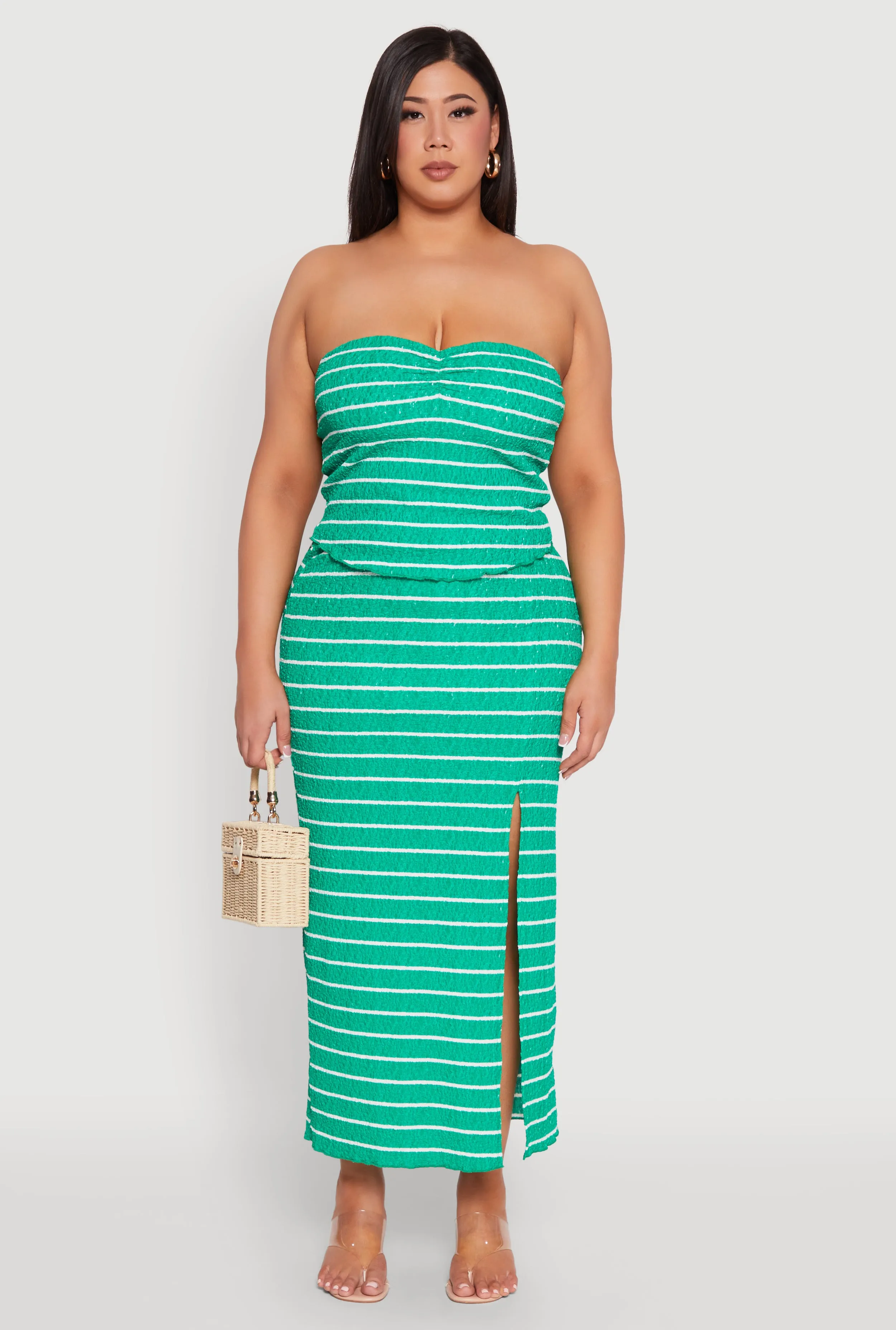 Plus Size Almost Famous Striped Textured Side Slit Maxi Skirt sold by Rainbow