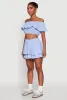 Almost Famous Ruffle Overlay Off the Shoulder Crop Top sold by Rainbow