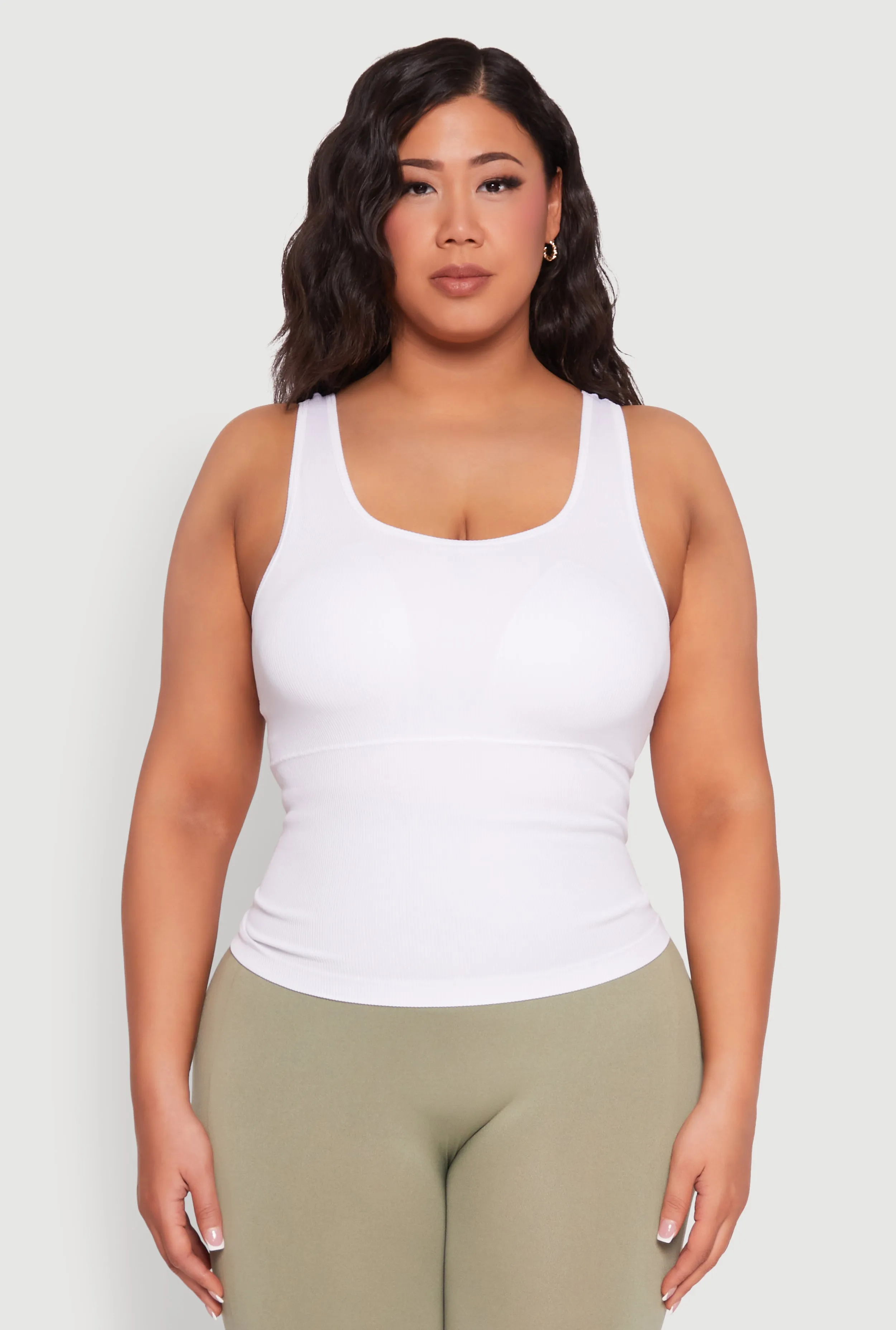 Plus Size Seamless Scoop Neck Shelf Bra Tank Top sold by Rainbow product image thumbnail 2